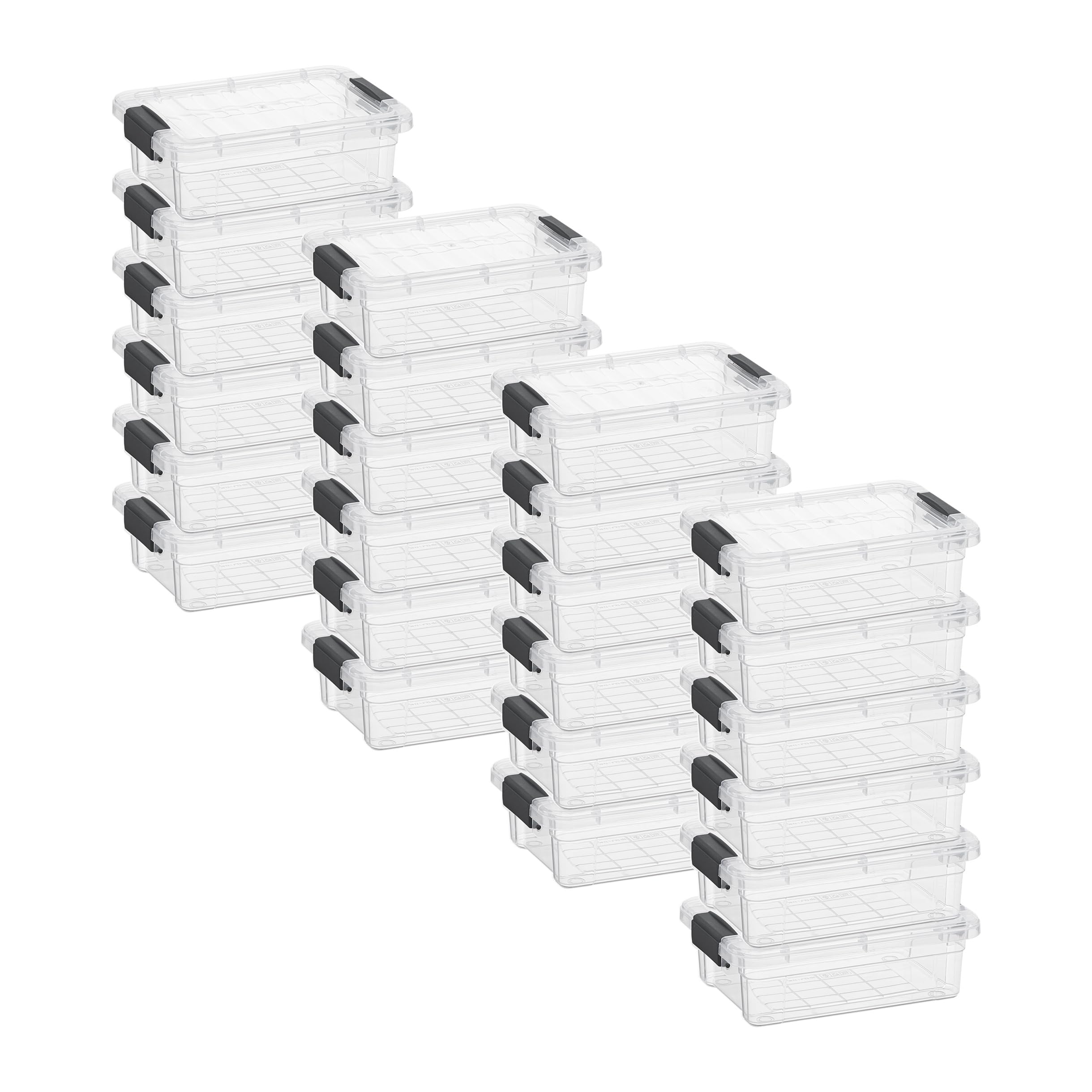 Superio 0.7 Quart Mini Clear Plastic Storage Container with Lid, Stackable Small Organizer Box for Crayons, Art Supplies, Beads, Sewing, Stationery &amp; Food Storage, 24 Pack