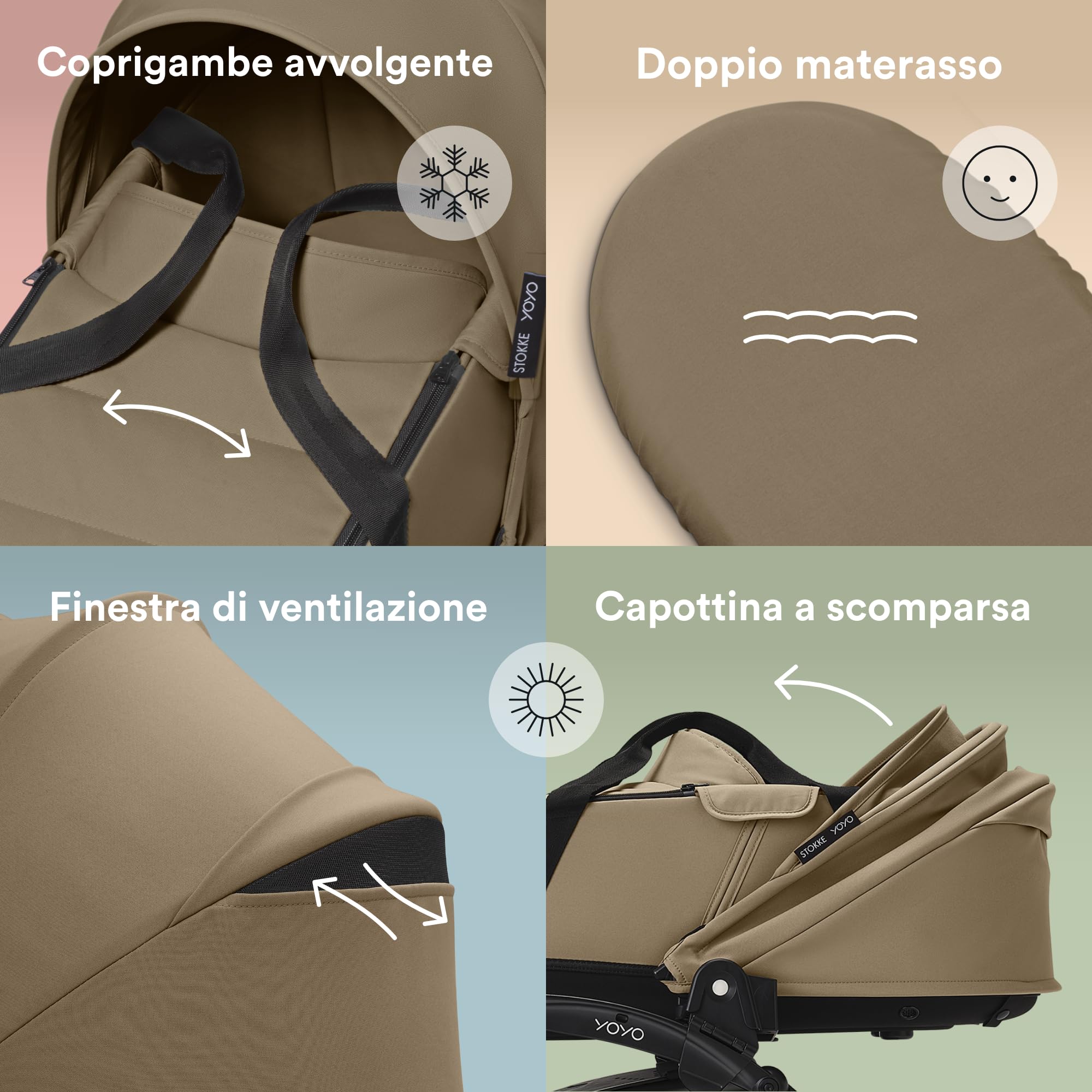 Passeggino Stokke YOYO3 con Newborn Shell - Include telaio nero, YOYO 6+ Color Pack (Toffee) e Newborn Shell (Toffee)