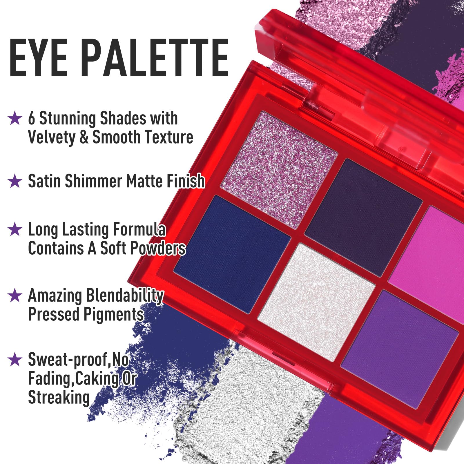 BOBISUKA Eyeshadow Makeup Palette + Matte Lipstick Kit, 6 Colors Purple Blue Pink Shimmer Matte Eye Shadow Pallet with Purple Liquid Lipgloss Set for Halloween, Costume, Cosplay, Witch, Ursula Makeup