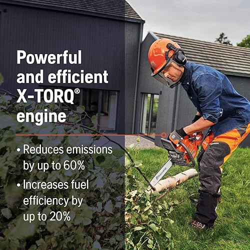 Miniatura 3 de Husqvarna Motosierra a gas 130, 38 cc 2 HP, motor X-Torq de 2 ciclos, motosierra de 16 pulgadas con engrasador automático, para corte de madera y