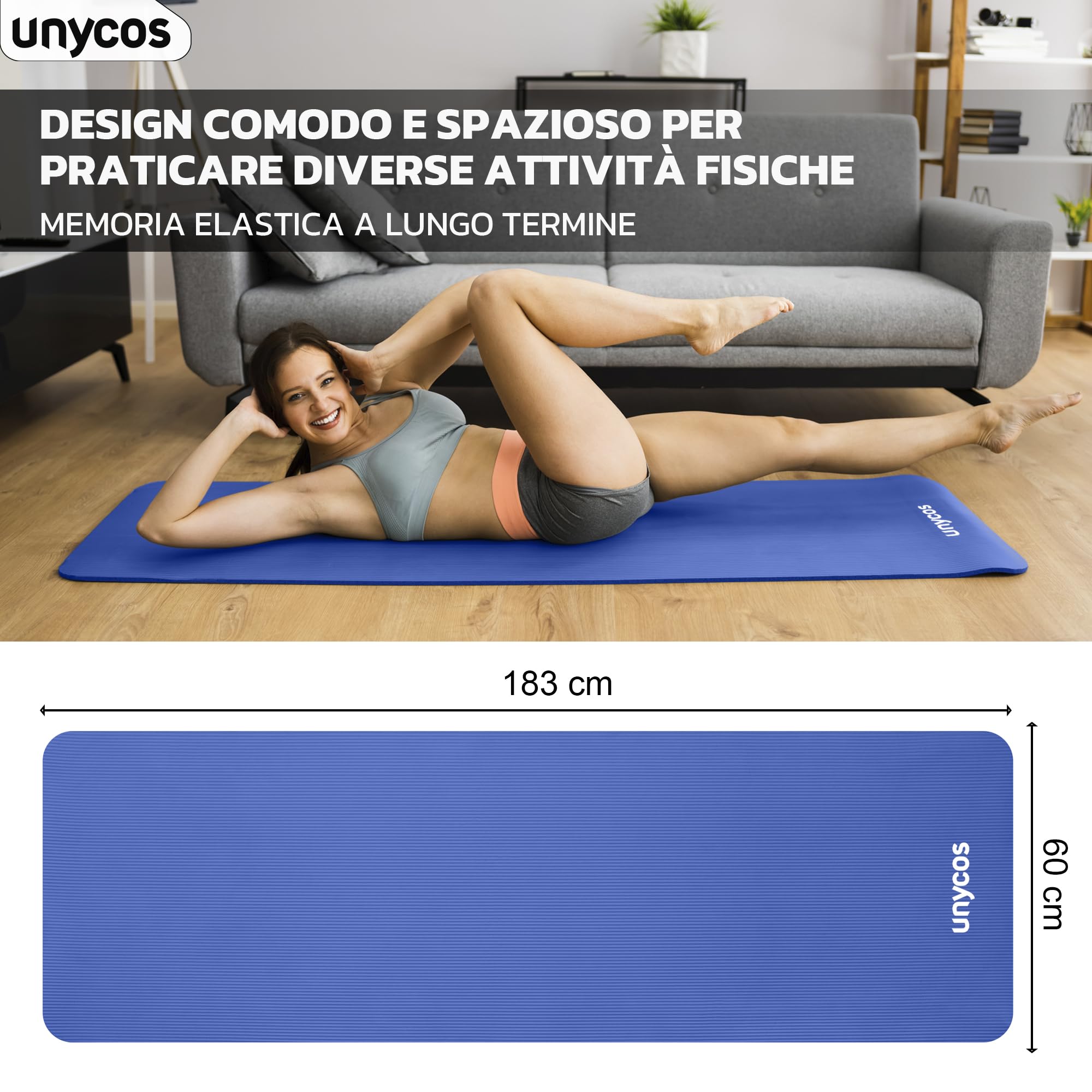 unycos - Tappetino Antiscivolo da Yoga, Pilates e Ginnastica Extra Spesso 10/15 mm, Materassino Fitness con E-Book, Schiuma NBR/Poliestere, Antiscivolo con Borsa a Tracolla, Tappeto per Allenamento