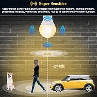 DiCUNO E27 LED Izzó Mozgásérzékelővel - 12W=100W, 1100LM, Meleg Fehér 3000K, 360° Radar Szenzor, Energiatakarékos, Beltéri-Kültéri, 2db Szet 3