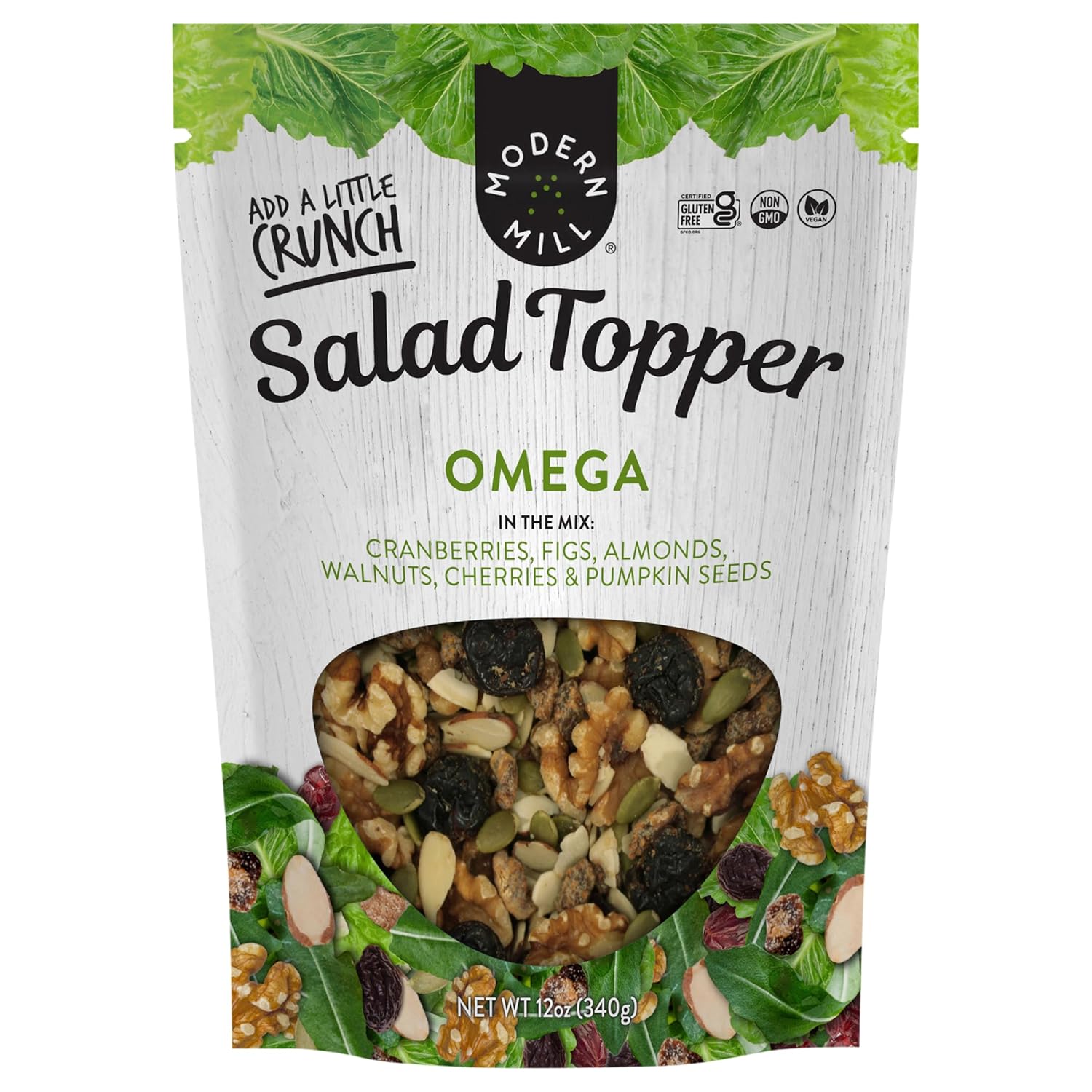 Modern Mill Summer Symphony Mixed Salad Topper By Gourmet Nut - Dried Cranberries,Blueberries,Pecans,Cherries & Sunflower Seeds - Gluten Free,Kosher,Dried Fruit & Nuts Vegan Snack -12oz Resealable Bag