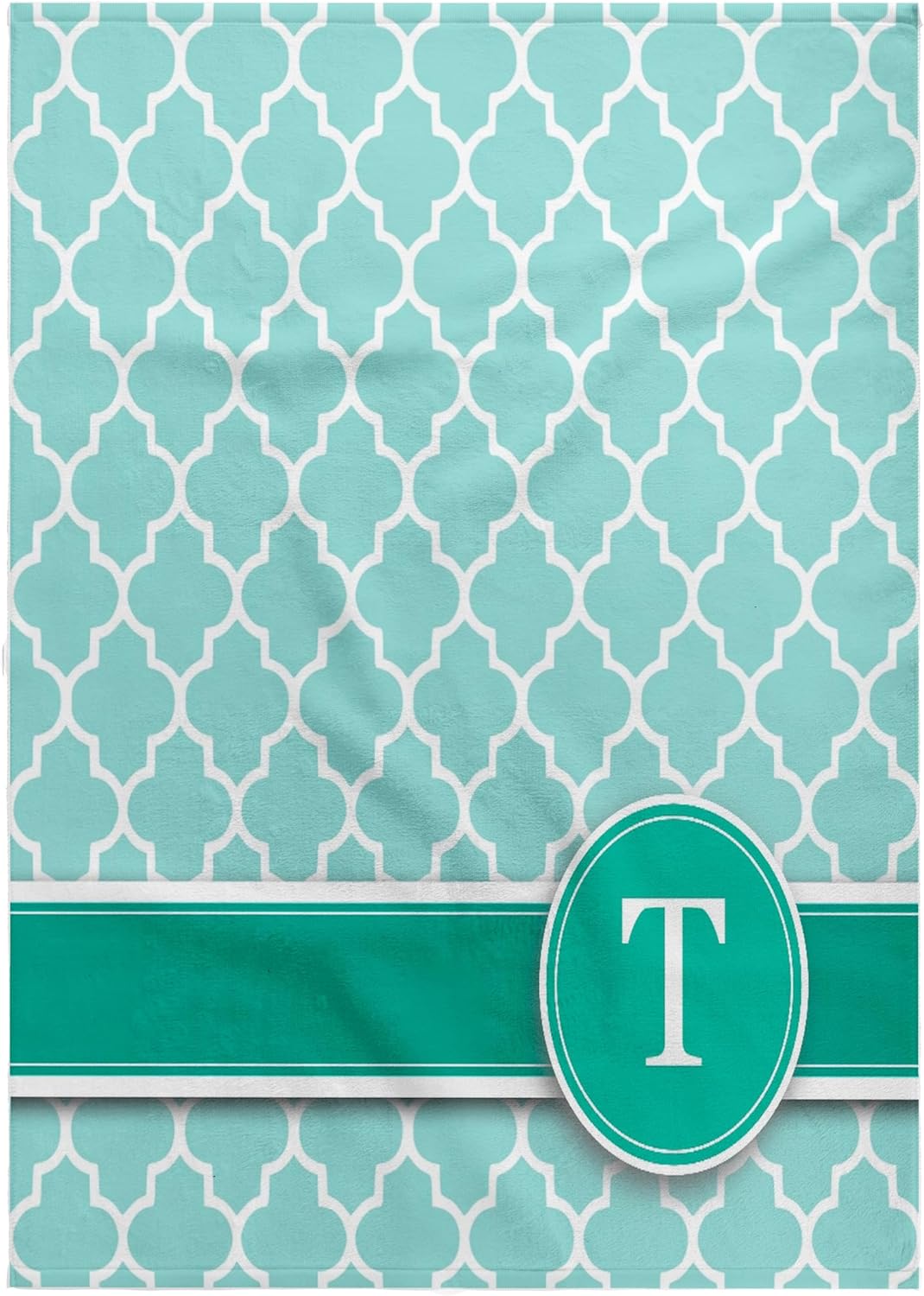 3dRose Personalized Letter T Aqua Blue Quatrefoil Pattern Teal Turquoise Mint Monogrammed Personal Initial 22x30 Bath Hand Pool Towel