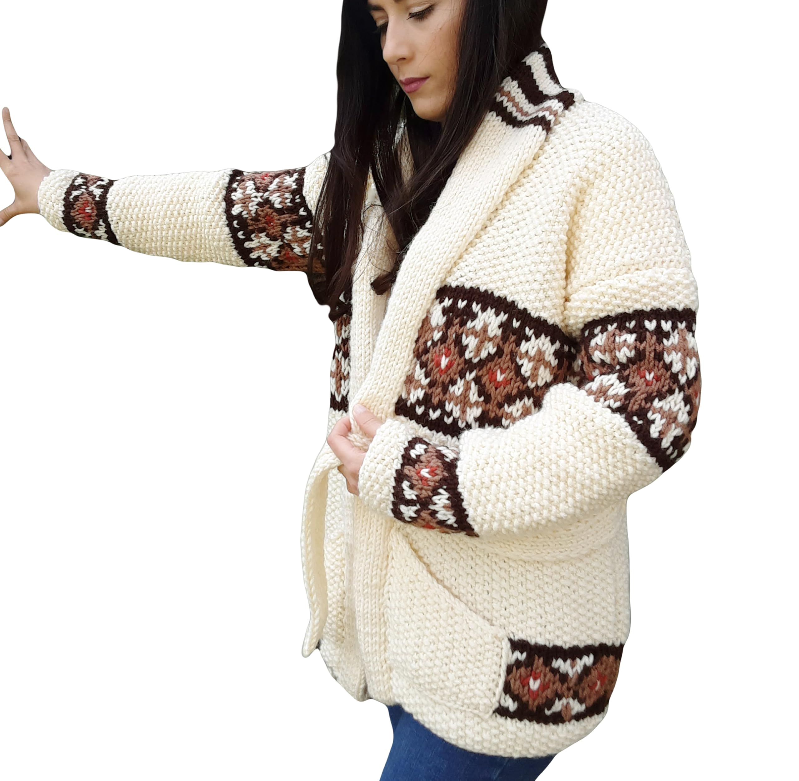 Handmade Marilyn Style Cardigan Shawl Collar Chunky Knit Sweater