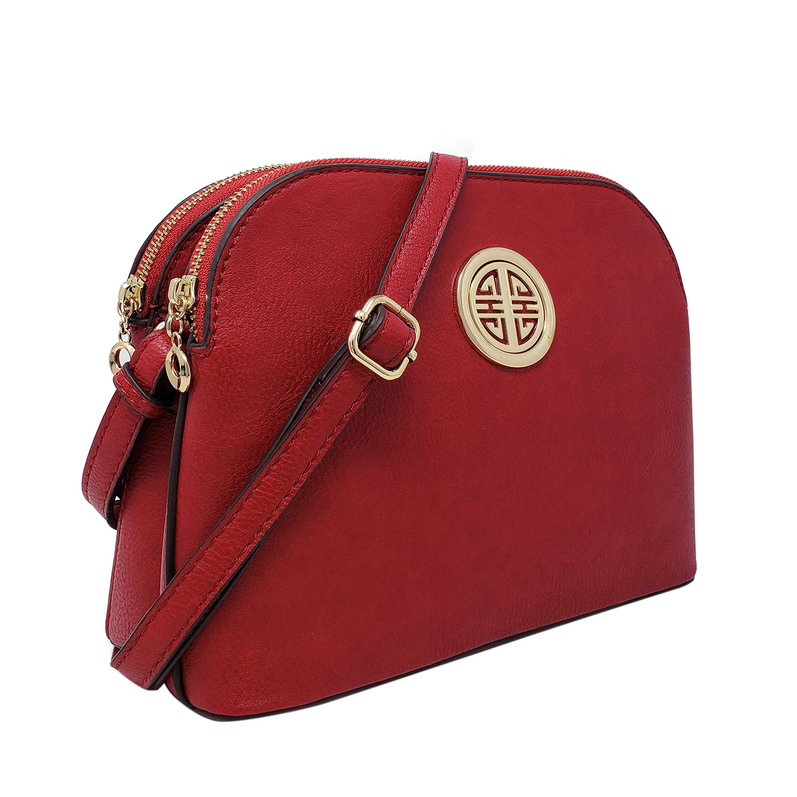 Solene Womens Rich Faux Leather Light Weight Multi Compartment Medium Crossbody Bag with Adjustable Shoulder Strap