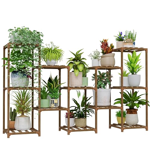 Bamworld Large Plant Shelf Outdoor Wood Plant Stand Large Rack