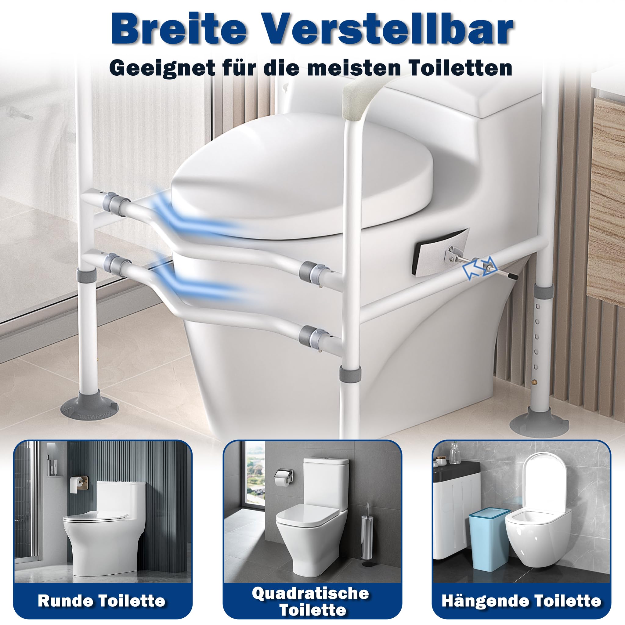 Froadp Sollevamento per WC per anziani e disabili, altezza e larghezza, regolabile, antiscivolo, con clip girevole per WC