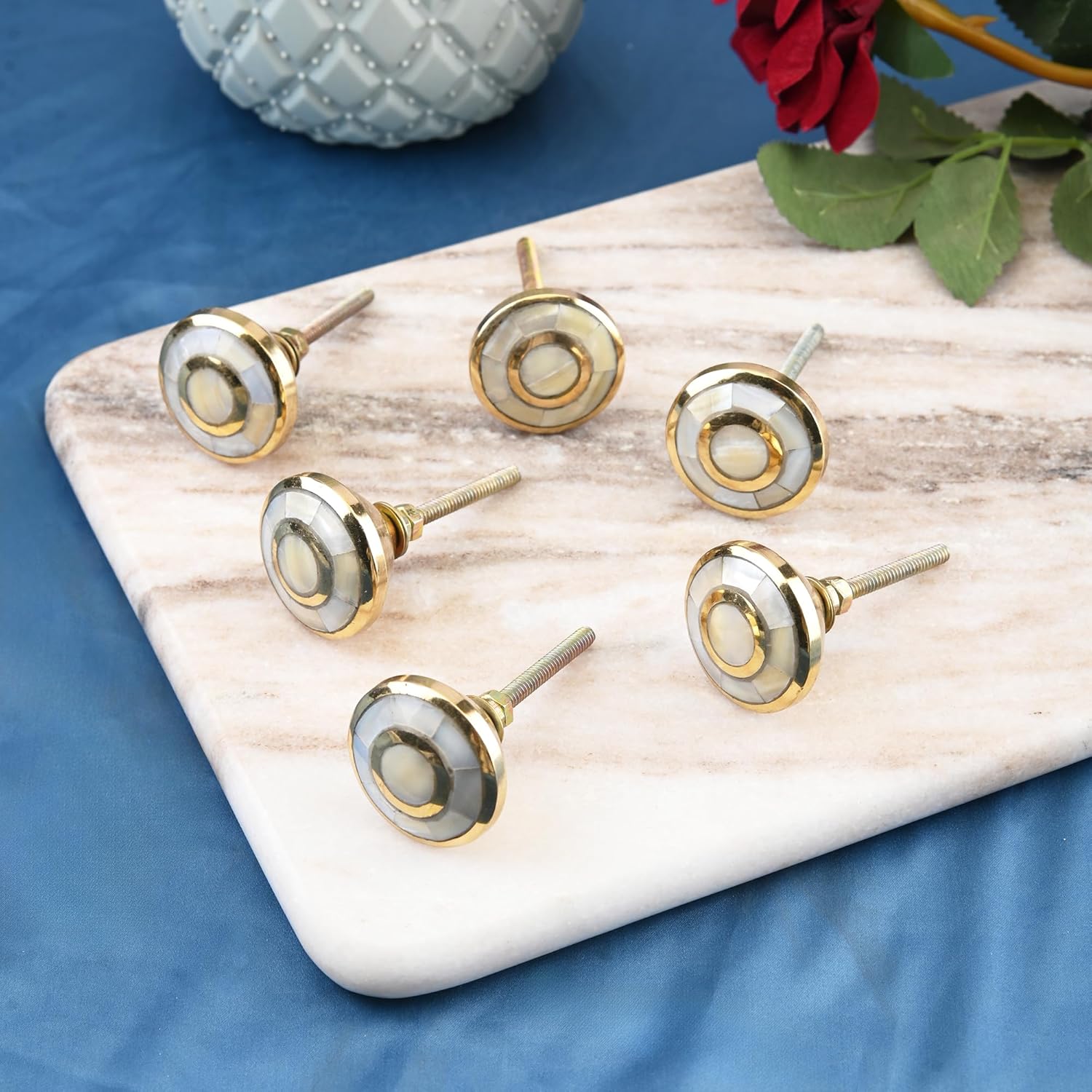 Perilla Home Set of 6 Knobs for Cabinet & Drawers Mother of Pearl Knobs Decorative Vintage Knobs for Home Kitchen Cabinet Hardware Cupboard Door Dresser Wardrobe & Drawer Pulls (Sorrento)