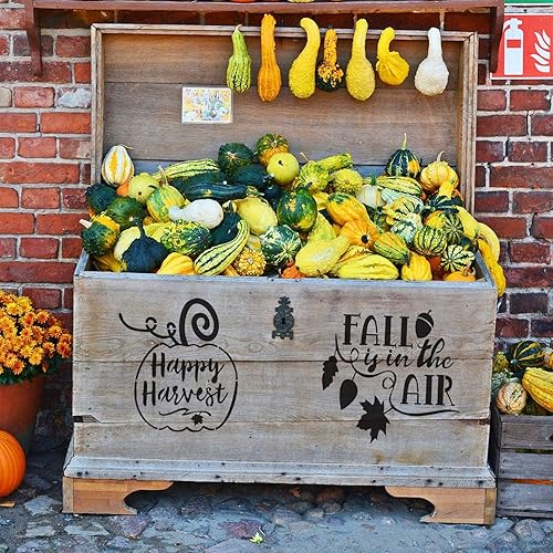 Miniatura 4 de Plantillas de otoño de 9 piezas, plantillas de otoño de plástico reutilizables para decoración de granja, pintura en paredes, madera, telas, vidrio,