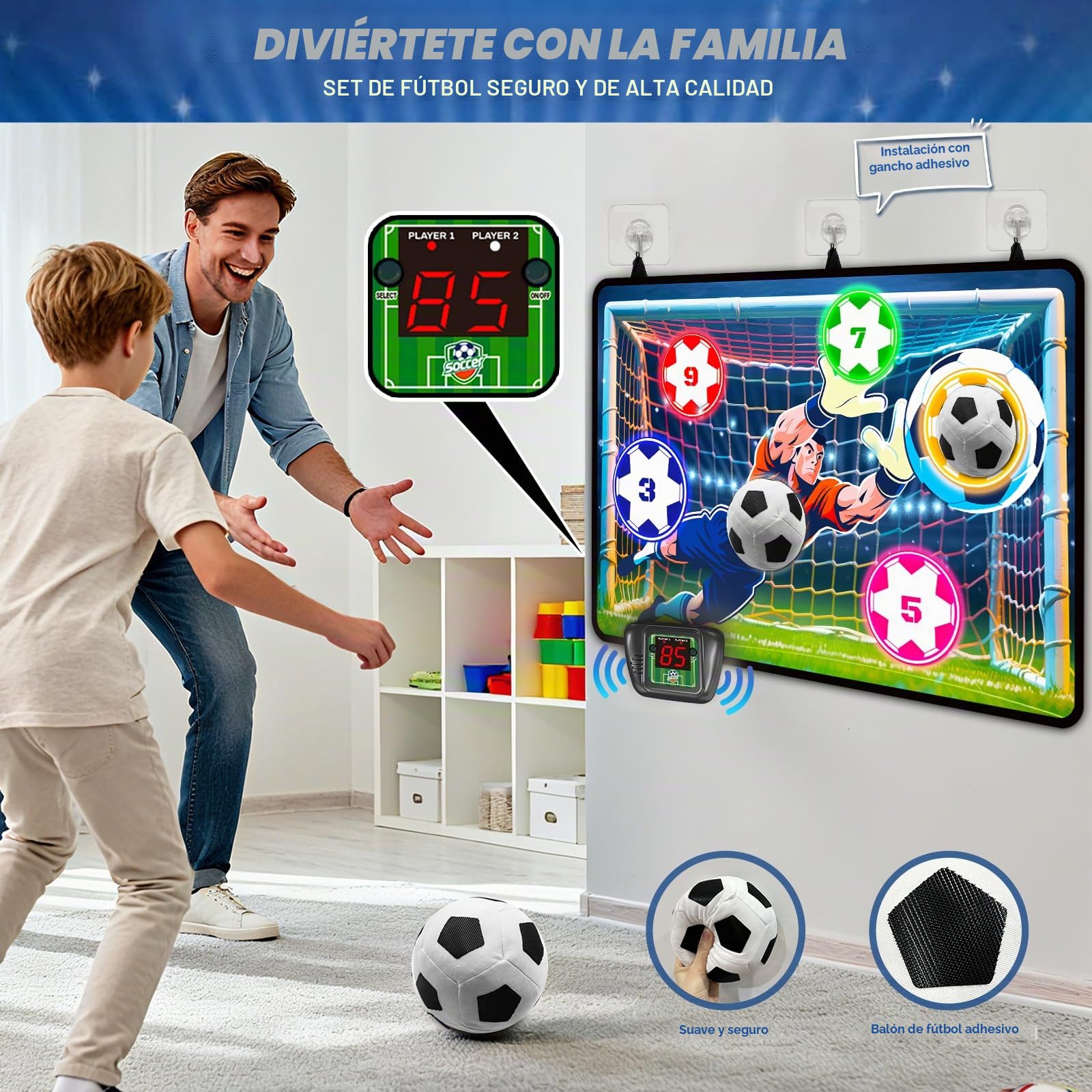 VATOS Set de Fútbol Electrónico con Marcador, Portería de Entrenamiento, 2 Modos, Portería de Tela y 2 Balones, Juguete Deportivo para 3+ Años