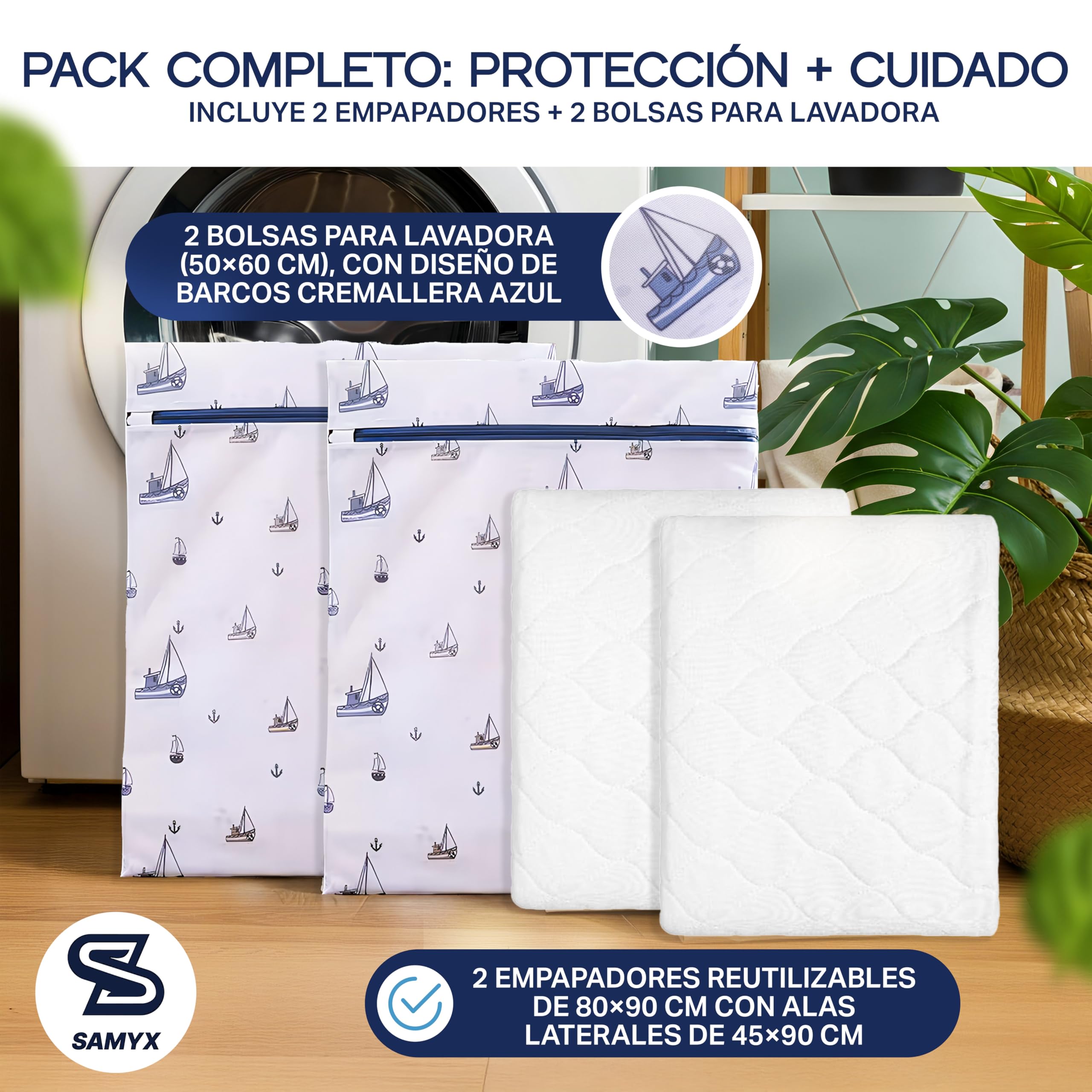 Empapadores Cama Adultos Pack 2 Unidades - Bolsas Lavadora Incluidas - Protector de Cama con 5 Capas - Empapadores Lavables para Adultos de 90x80cm con alas de 45x90cm y 2 Bolsas Lavadora 50x60cm