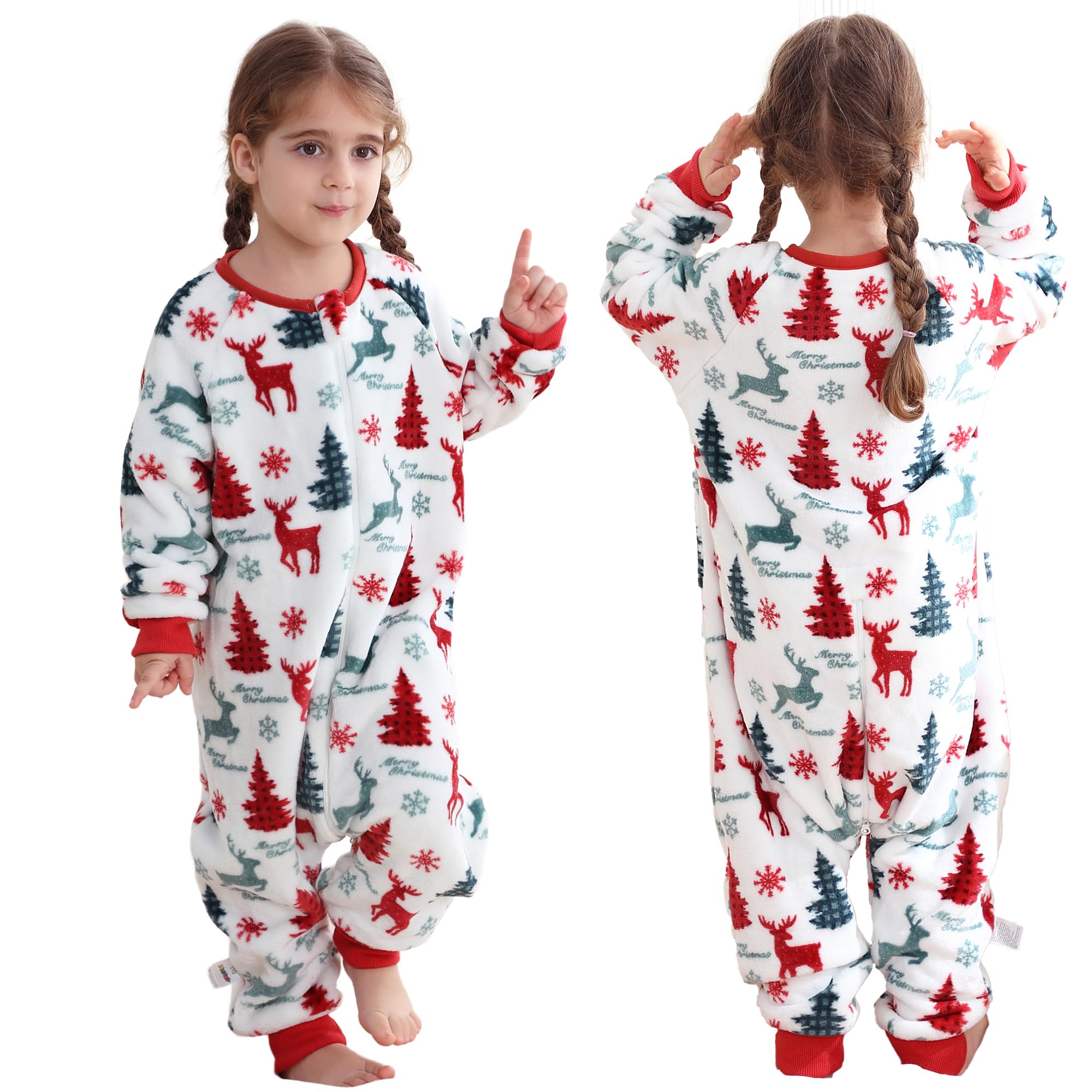 HAHASHOW Flannel Sleeping Bag with Legs for Baby 3-4 Years, Reindeer