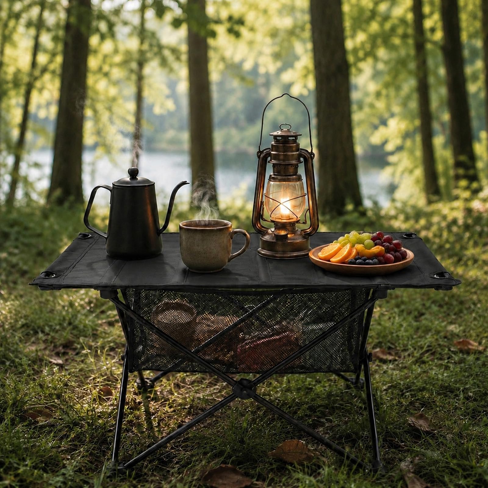 Tavolo da campeggio pieghevole, in alluminio, leggero, per picnic, feste, giardino, escursioni, viaggi, con borsa per il trasporto, nero