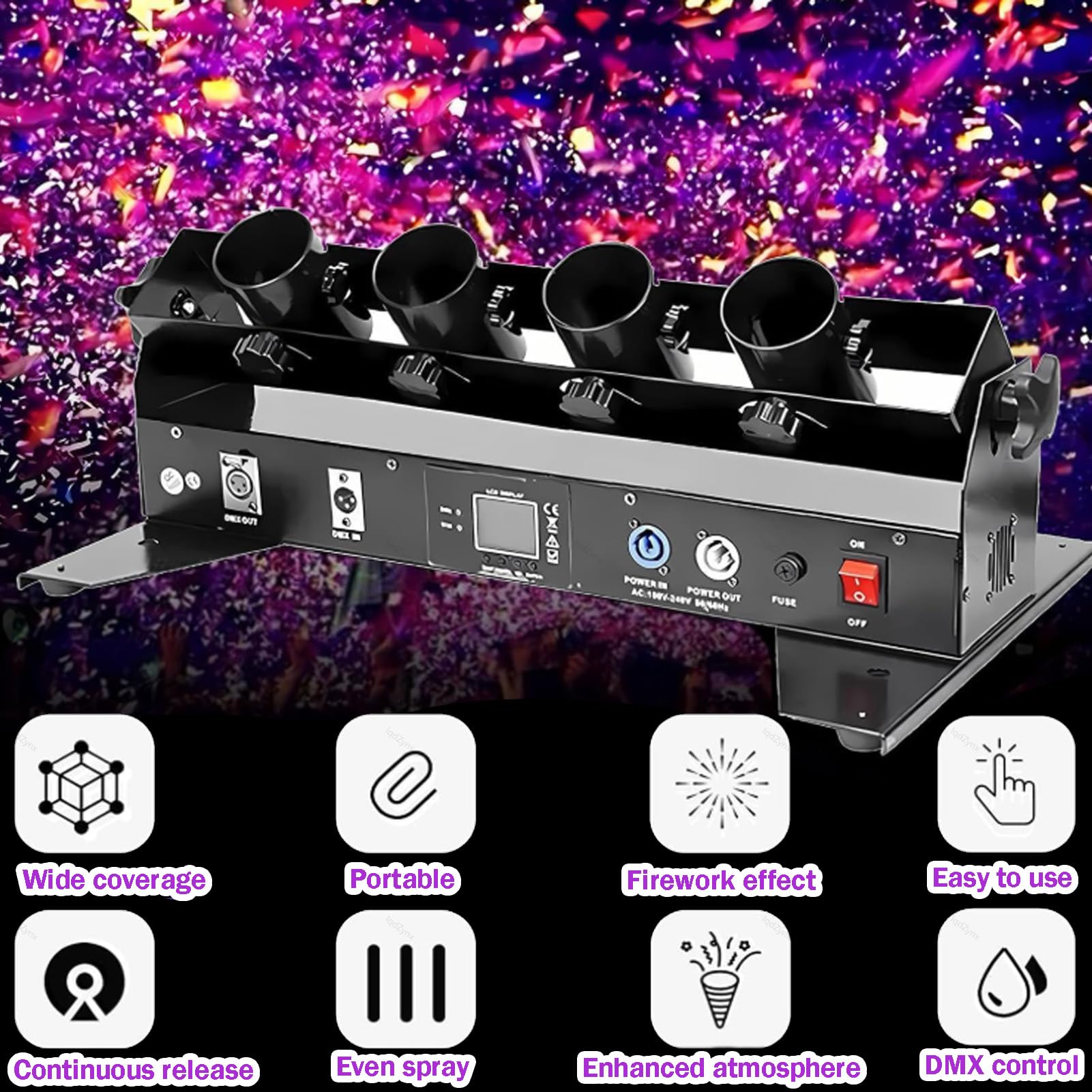 Machine à confettis électrique Portable à 4 Sorties, Lanceur de confettis Professionnel avec télécommande pour événements scéniques et Mariages