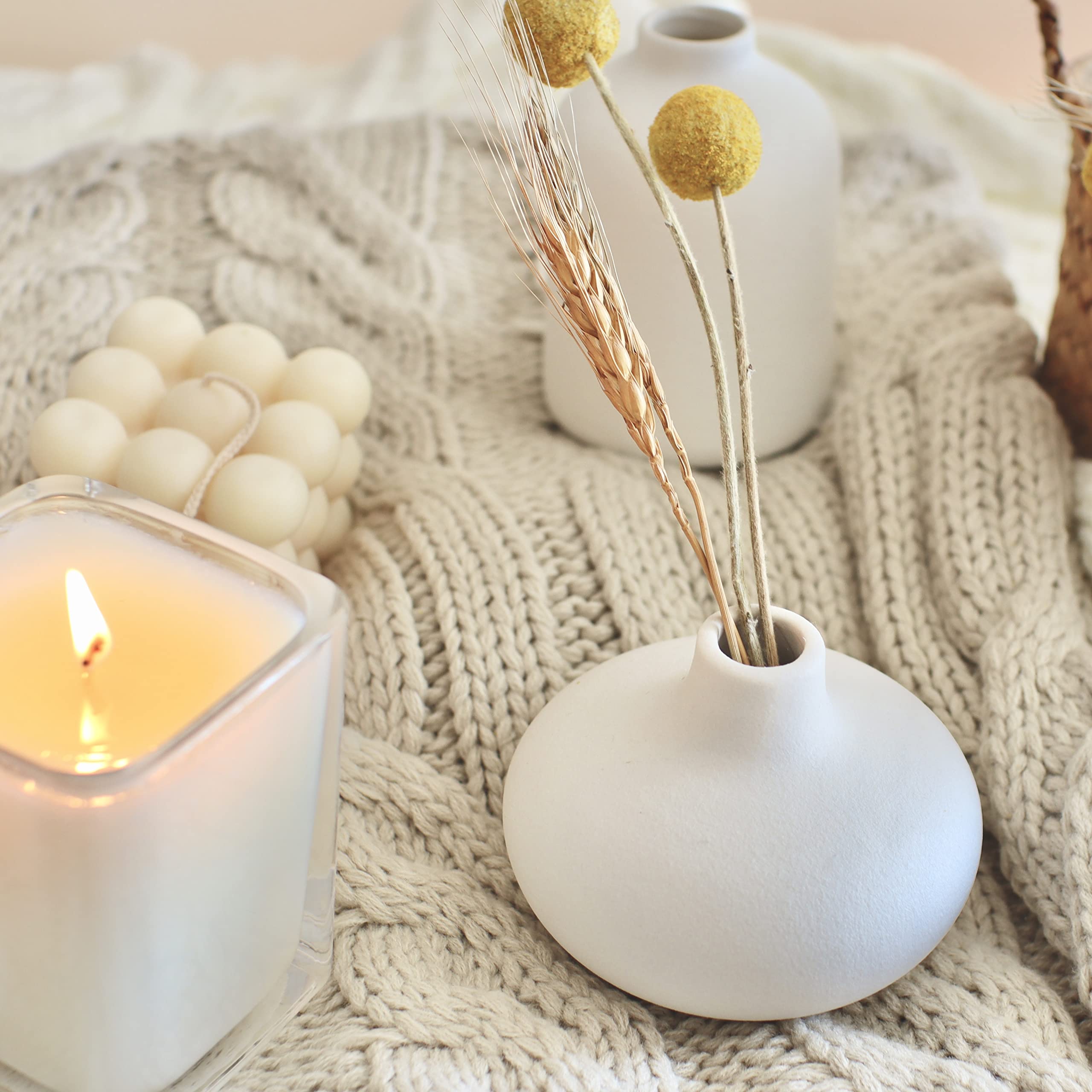 Carrot's Den Set Di 2 Vasi A Ciambella, Ceramica Bianca Opaca, Stile Nordico Minimalista, Decorazione Da Tavolo E Casa