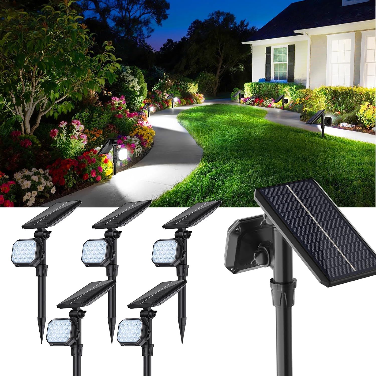 Solar Lights Outdoor Waterproof - 6 Pack Spot Lights Solar Spotlights Outdoor Waterproof Garden Light for Outside Yard Landscape Lighting Pathway Auto On/Off (Cool Light)