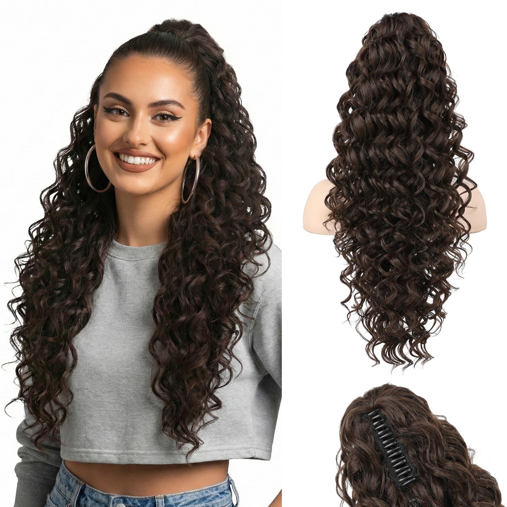 Photo 1 of HOOJIH Clip-in Ponytail Extension - 24 Inch Curly Wavy Synthetic Hairpiece