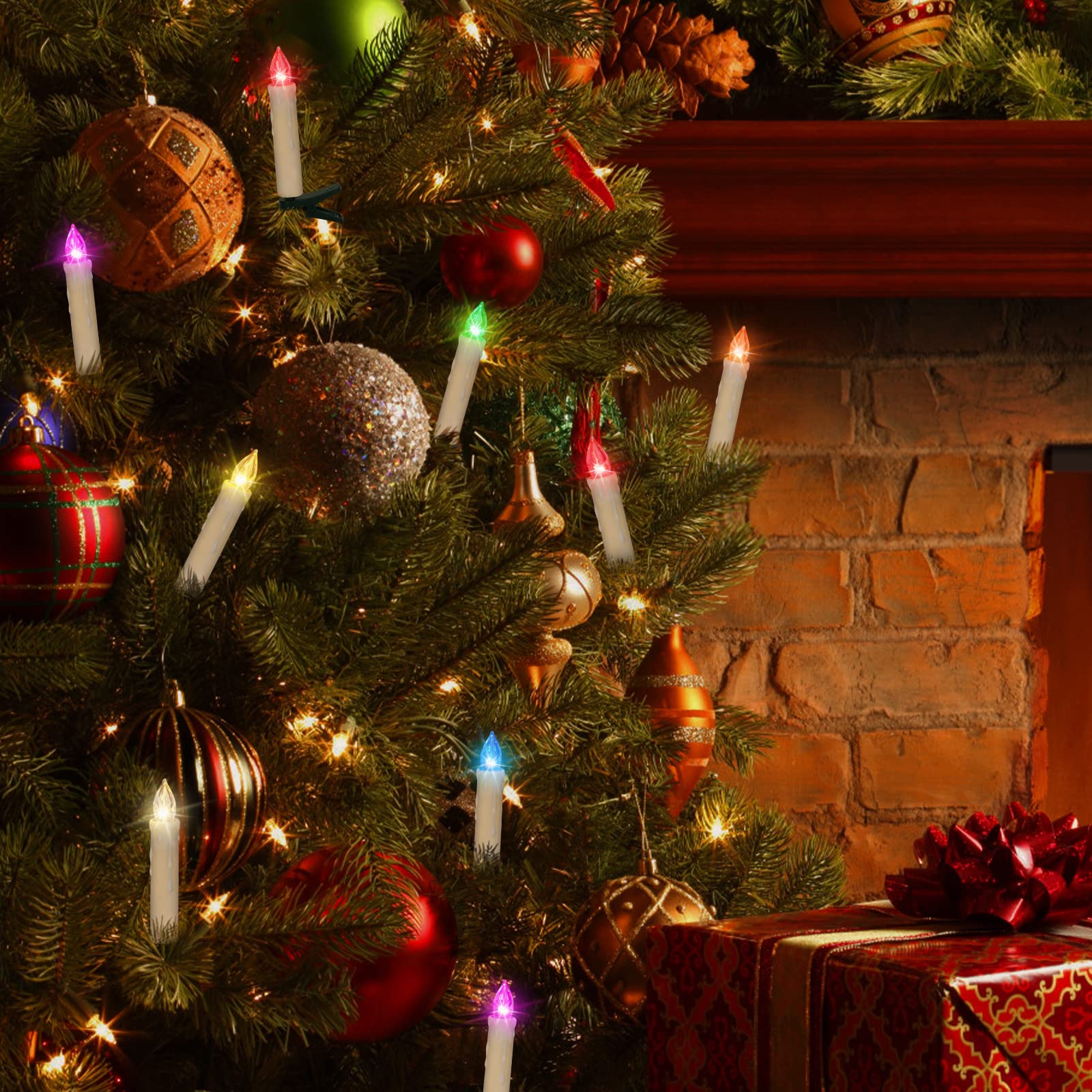 FREEPOWER 20 Bougies LED Sapin De Noël Blanc Sans Fil Avec Télécommande Minuterie Flamme Vacillante, Blanc Chaud, Dimmable, Intérieur étanches