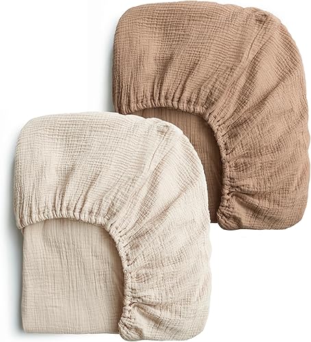 Konssy 2 sábanas bajeras de muselina para cuna, 100% algodón, para colchón de cuna estándar (28 x 52 pulgadas), suaves y transpirables para niños y
