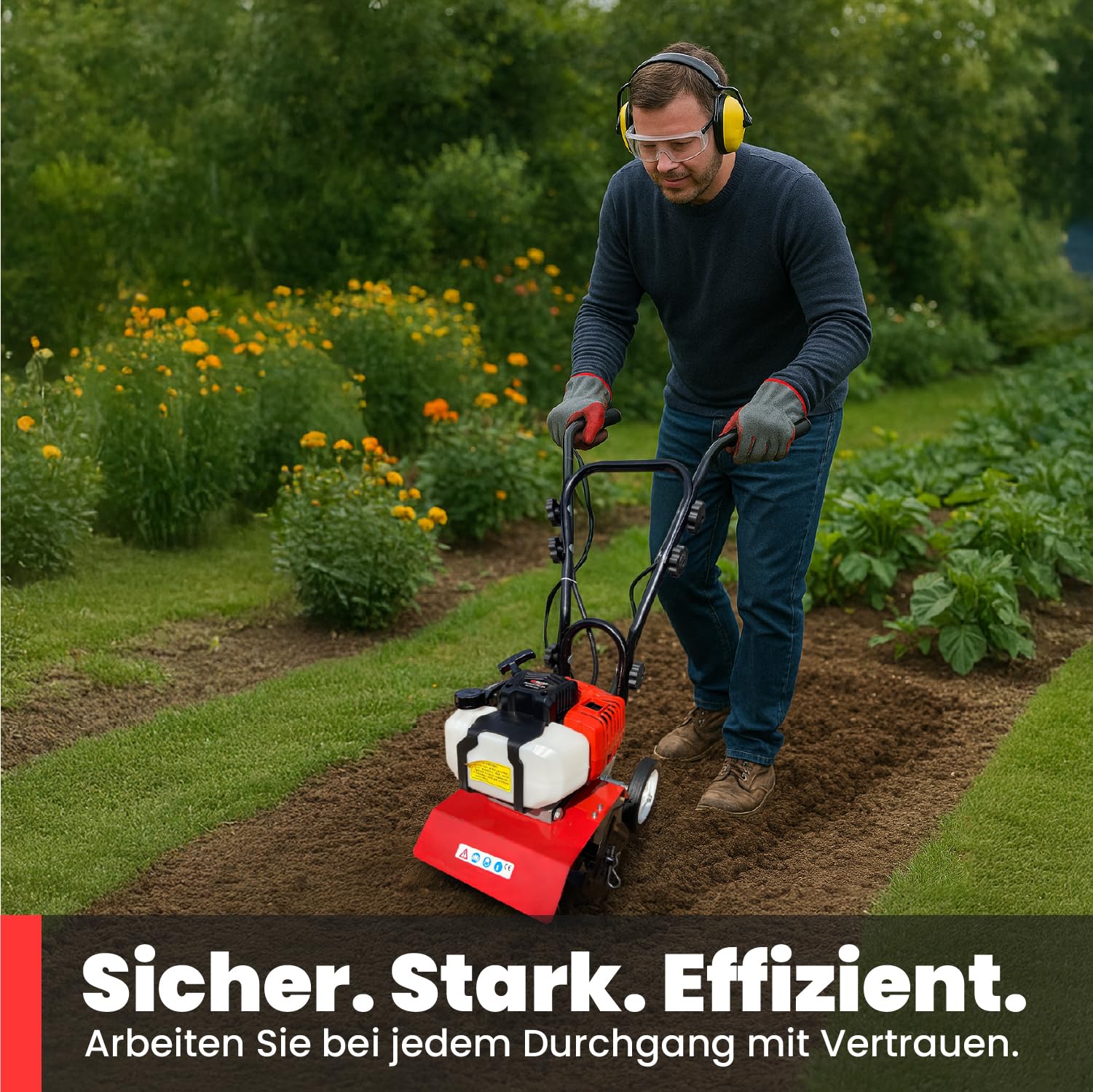 BU-KO 52CC Gartenfräse Benzin 3 PS 2-Takt-Rasenboden bodenhacke Grubber Motorhacke Benzin Leichter kompakter, bodenfräse leistungsstarker Griff mit sicherem Griff 1 Jahre Garantie