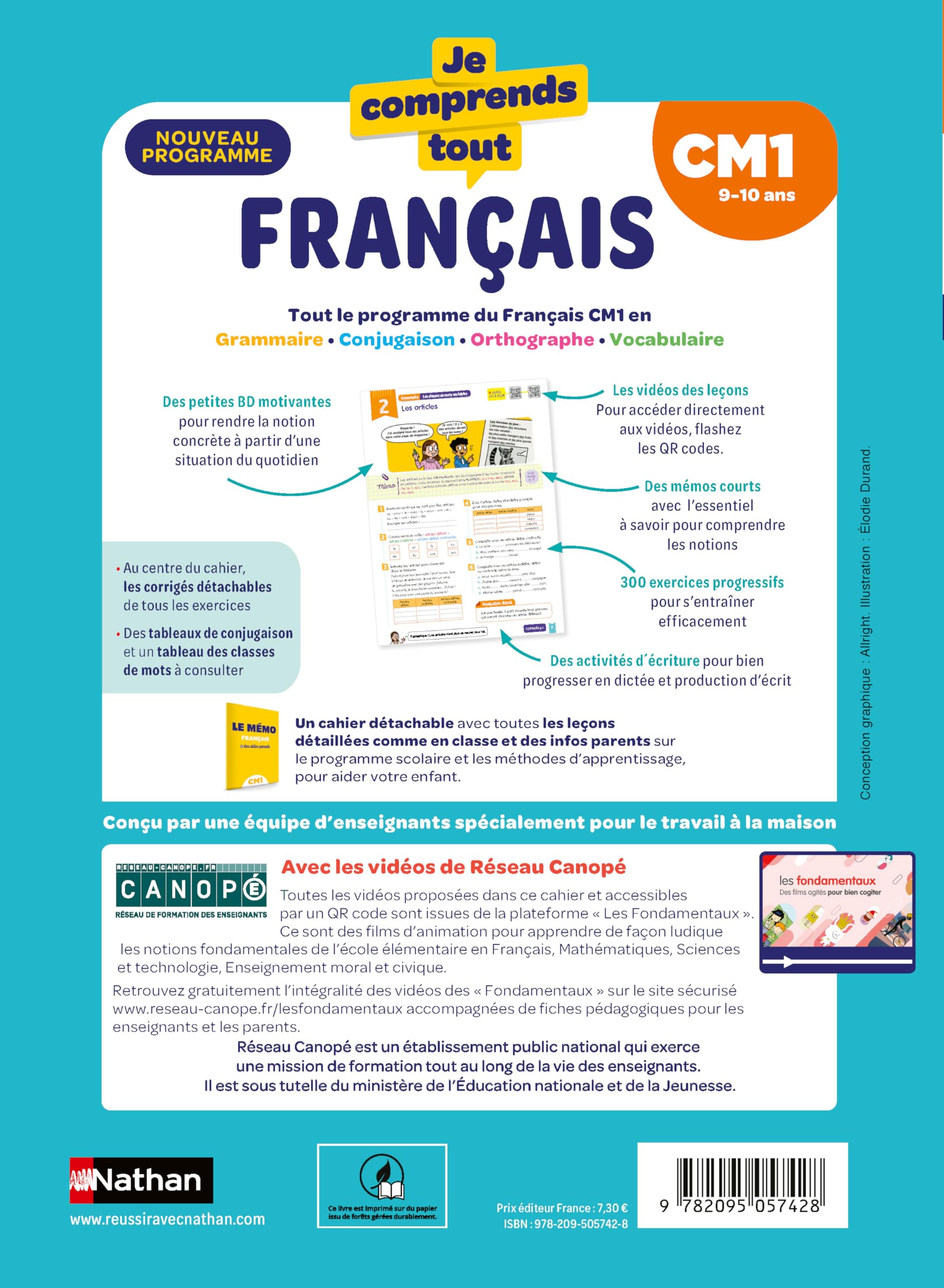 Je Comprends Tout - Français CM1 - 300 exercices progressifs : Grammaire, Conjugaison, Orthographe, Vocabulaire - Leçons en BD et vidéos + Corrigés détachables