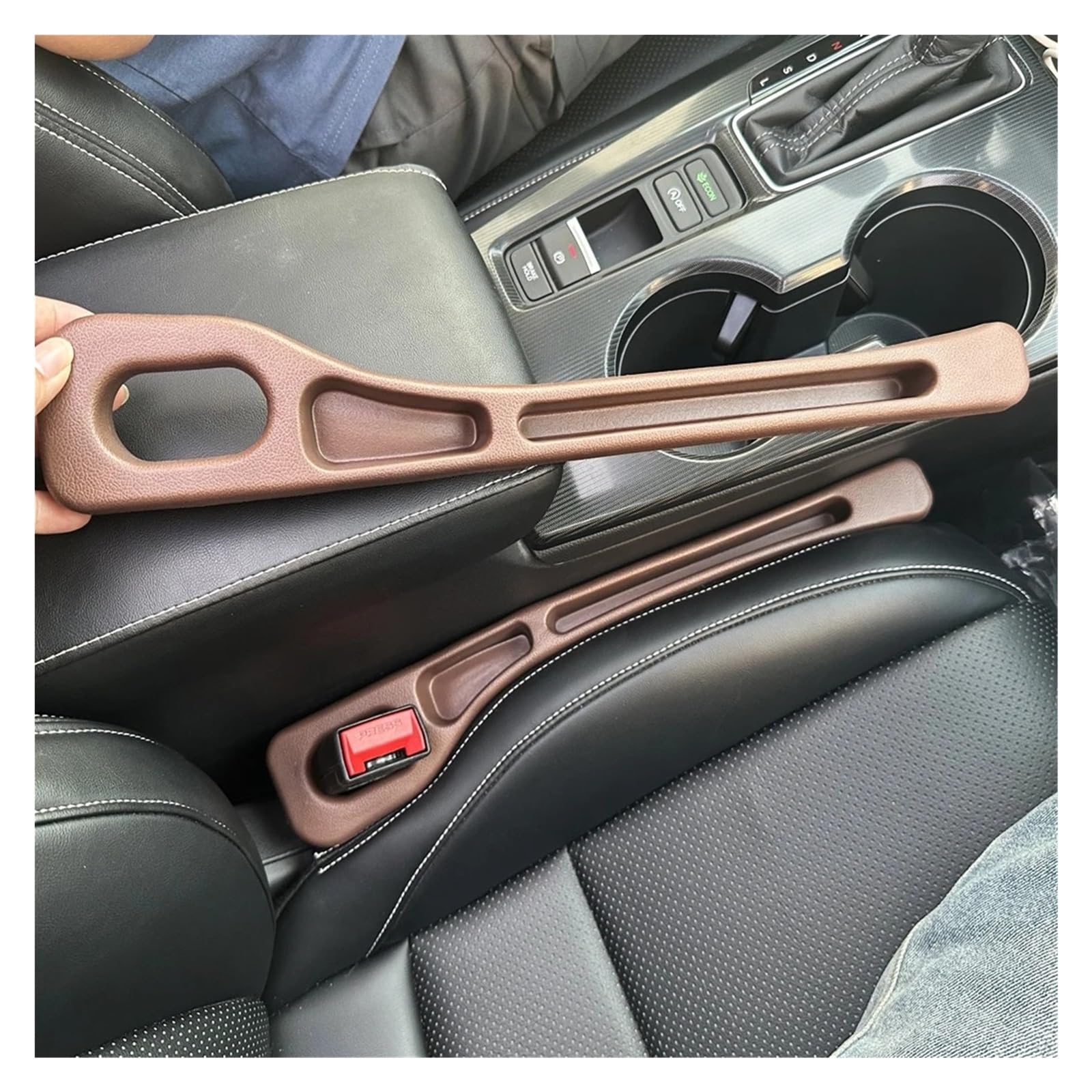 DASJKDI 2Pcs Car Seat Gap Filler Crevice Storage Box Bag Between Seats Console Organizer Decoration for car(2PCS Brown)