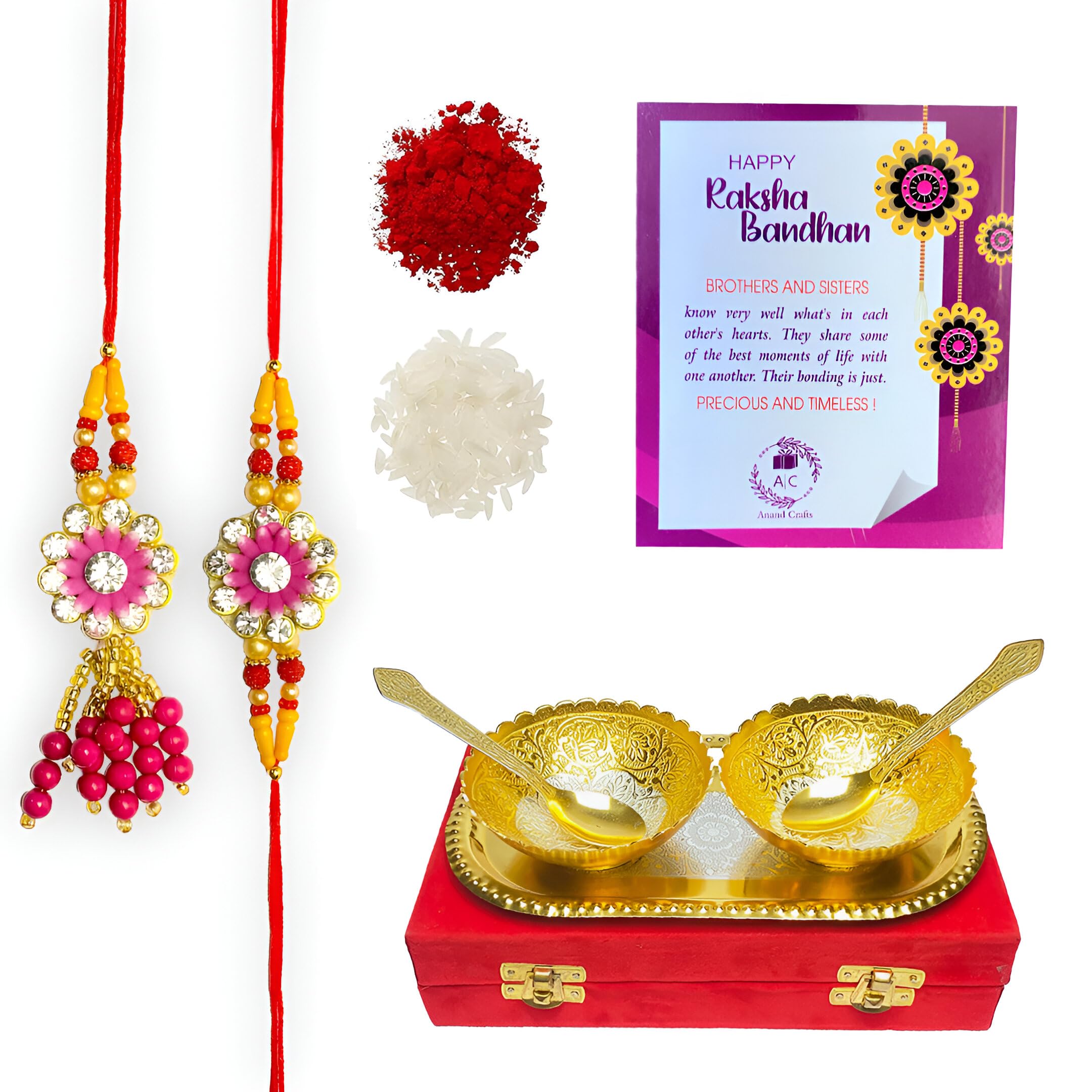 Piepot Rakhi Hamper for Brother with Gift Combo German Silver and Gold Plated Bowl Set Red Velvet Box Set Comes with Two Rakhi Set and Free Roli Chawal Free Rakhi Card (B0CBCHTXZ7) Amazon Price History, Amazon Price Tracker