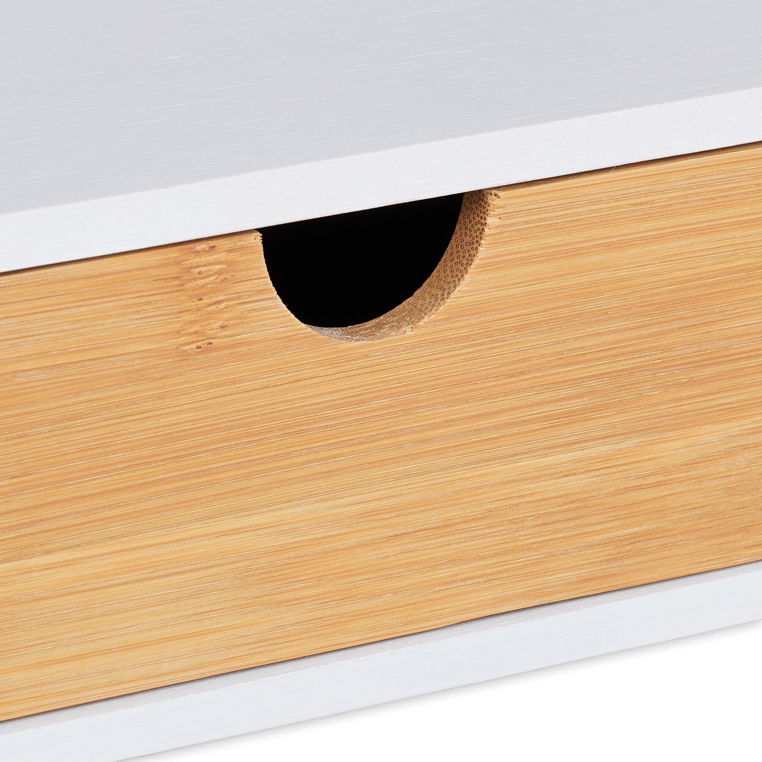 Relaxdays Organizer da Scrivania, 1 Cassetto, Ripiano per Documenti DIN A4, bambù, HLP: 11 x 32 x 22 cm, Bianco/Naturale