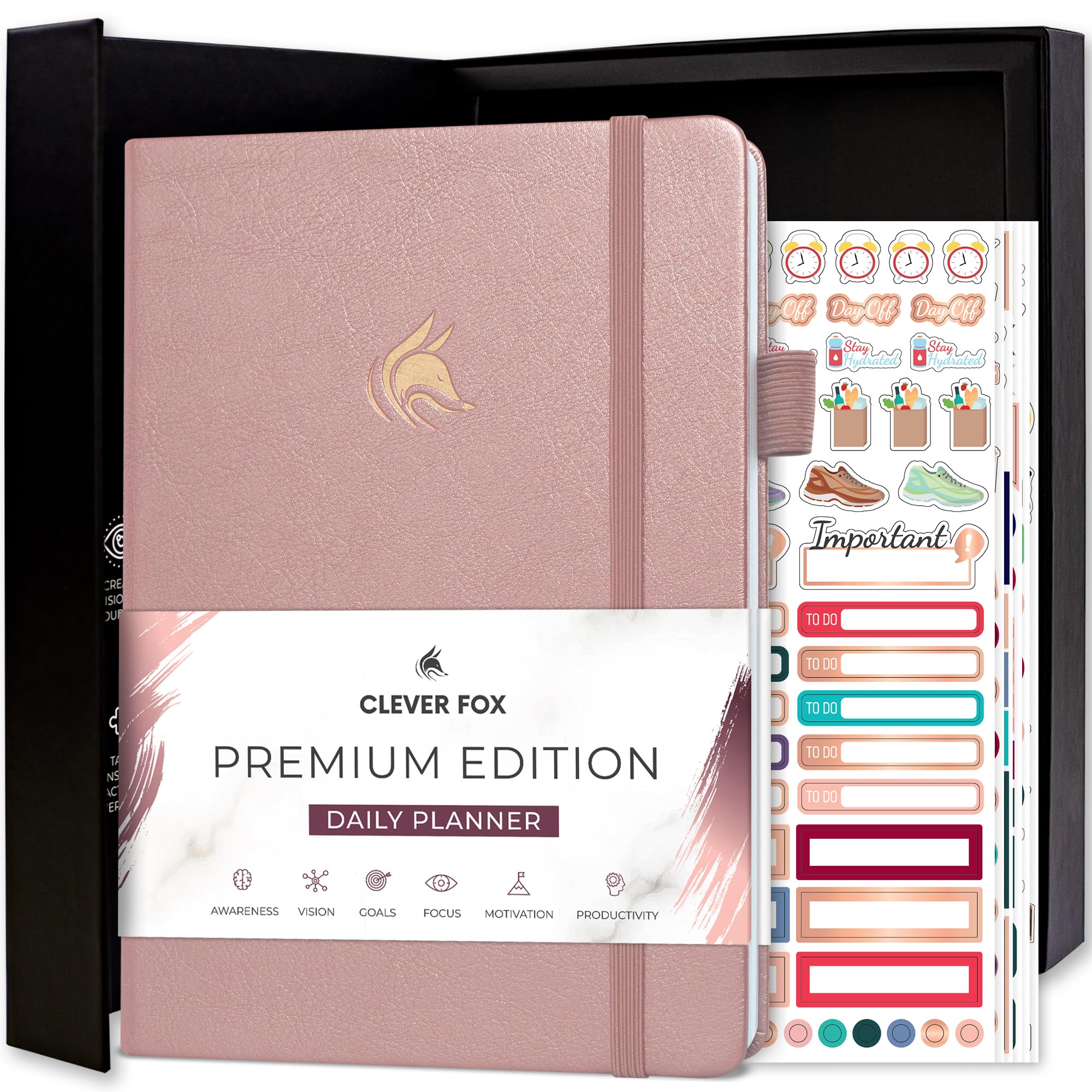 Clever Fox Planner Daily Premium Edition – Undated Luxurious Daily Planner with Hourly Schedule, Personal Organizer, Productivity & Goal Journal, Start Anytime, A5-sized, Lasts 6 Months - Rose Gold