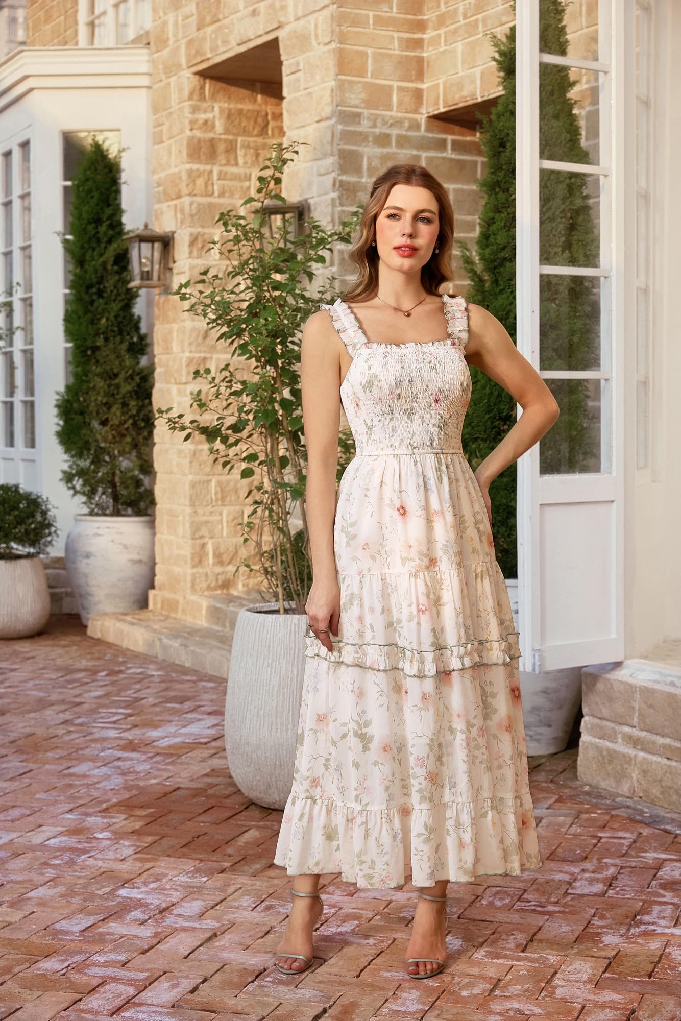 SCARLET DARKNESS Abito da donna in stile vittoriano, con motivo floreale, stile casual, estivo, con punto smock