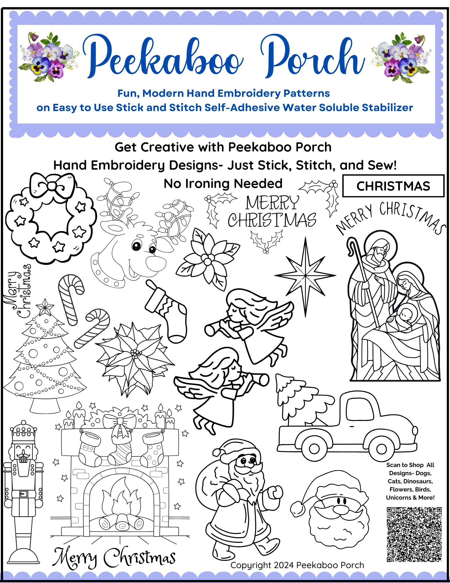 Christmas Assorted Ready-to-Use Embroidery Design Transfers on Stick and Stitch Water Soluble Sewing Stabilizer Paper for Hand Embroidery Kit Thread Art Projects (Christmas)