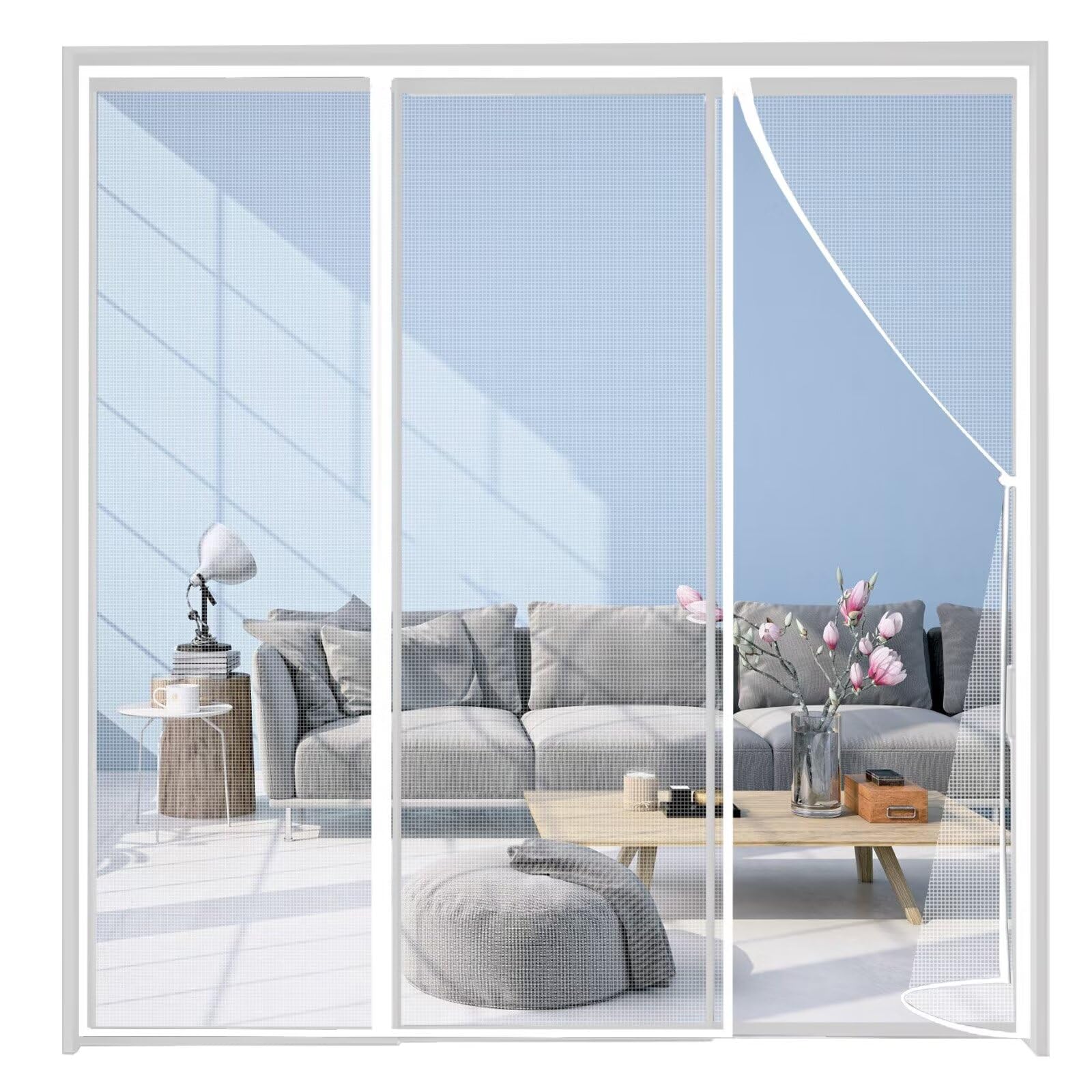 Rideau Maille Anti-Moustique 255x260cm Blanc Moustiquaire Aimantée Porte Fenêtre Fermeture