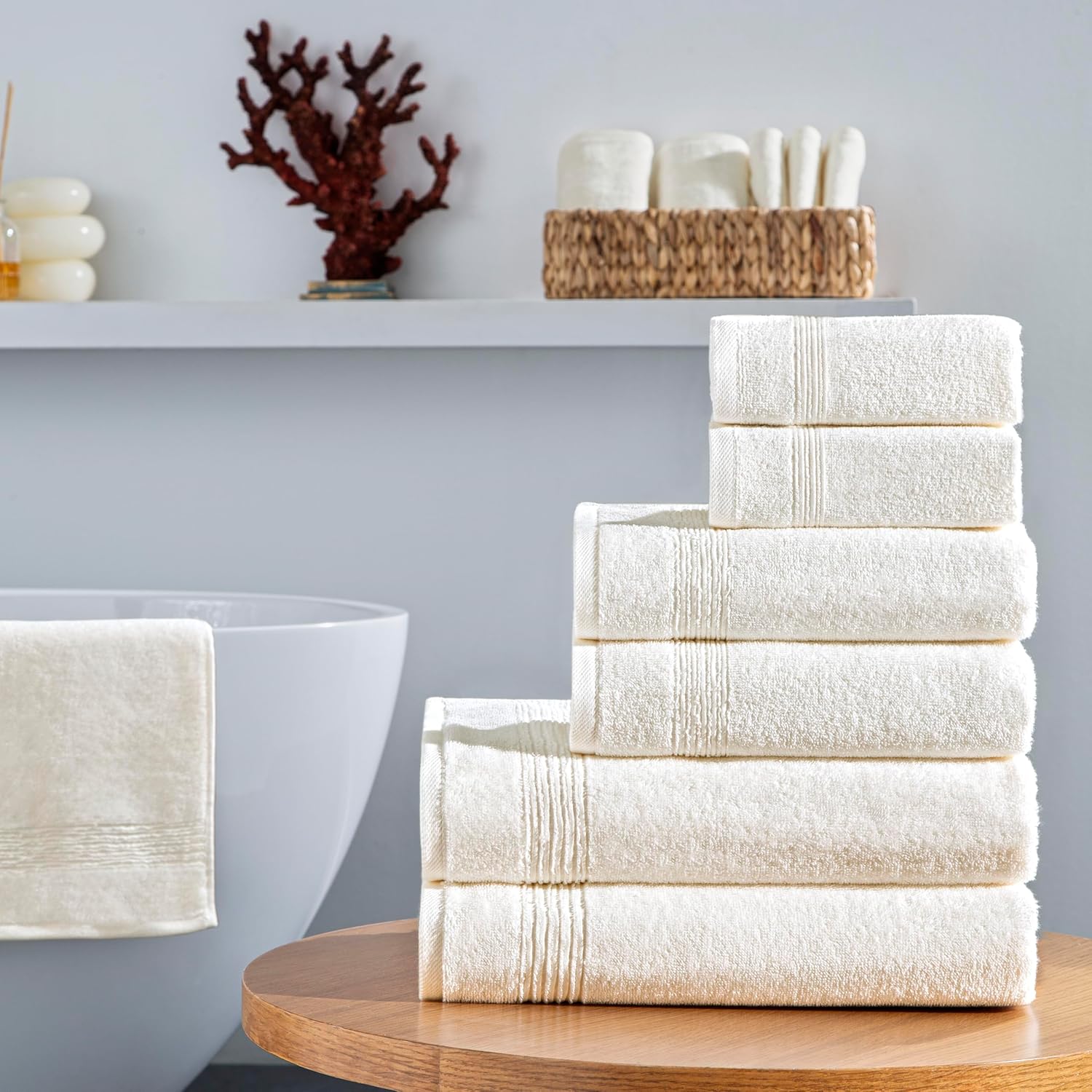 Ozdilek 6-Piece Bath Towel Set, 2 Bath, 2 Hand, 2 Wash, 100% Cotton Turkish Towels, 2 Bath Towels (27x54), 2 Hand Towels (16x30), 2 Washcloths (13x13) (Ivory)