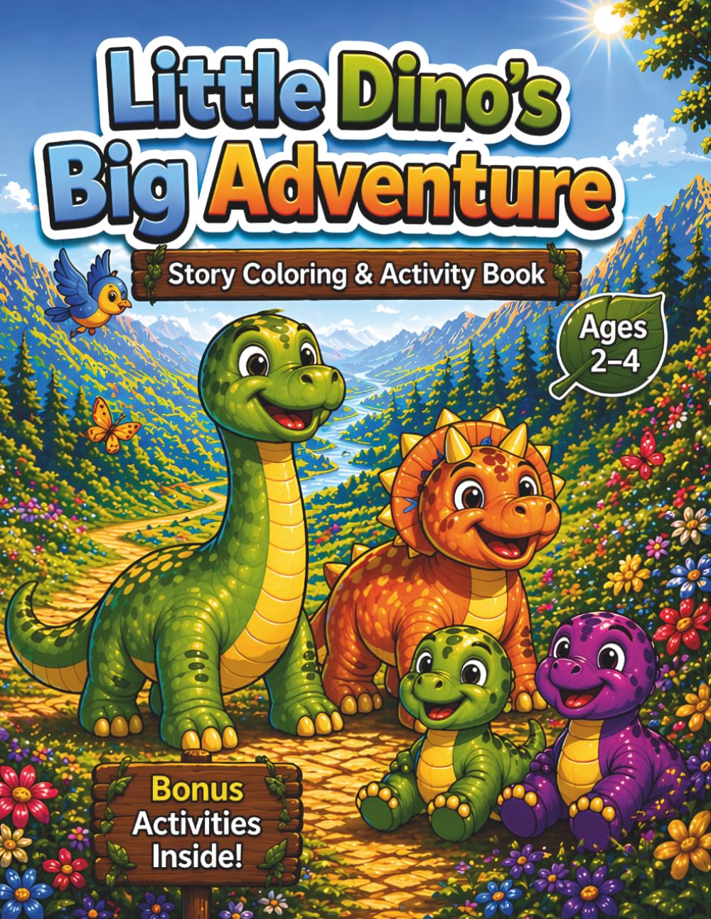 Little Dino’s Big Adventure: A Story Coloring & Activity Book for Toddlers Ages 2-4 with Mazes, Tracing and Fun Learning Activities
