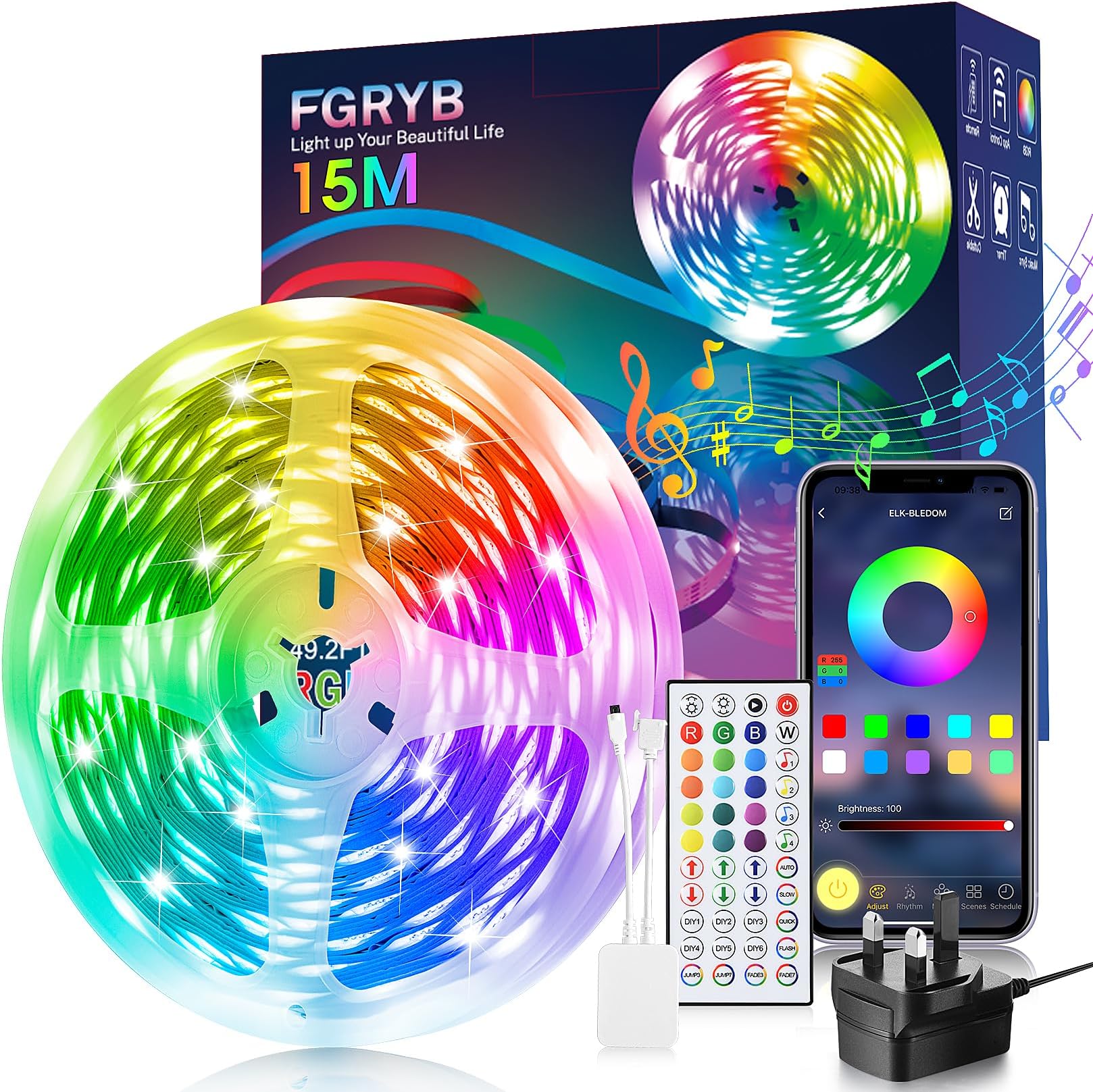 phopollo Led Lights for Bedroom, 15m Led Lights with 44 Keys Remote