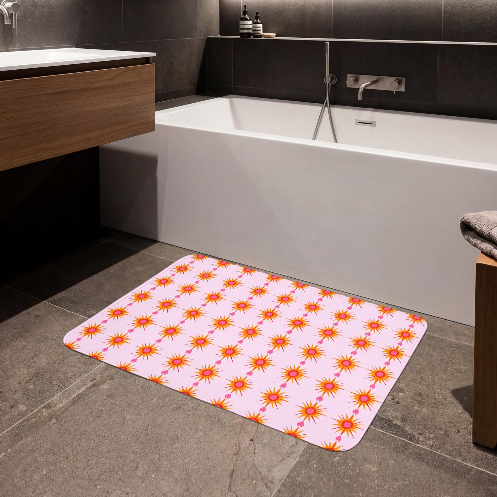 Bath Mat Alfombra Baño Alfombrilla Alfombras Ducha Lavable | 90x60 cm - Rectangular - Antideslizante Tapete Banheiro Decoración Sol - Motivo - Rosa