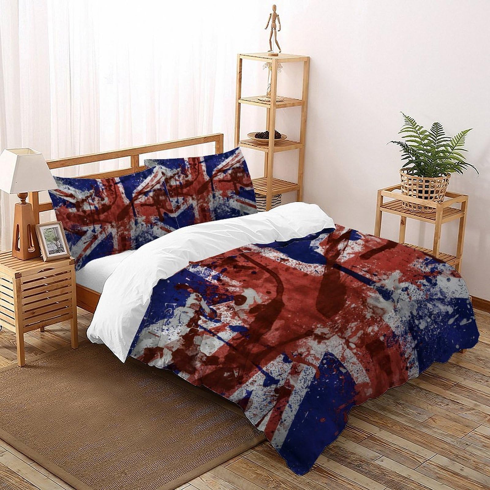 SHOVERKD 3D Printed Watercolor Splatter Union Jack Duvet Cover Bedding Set 3 Pcs Soft Microfiber with Pillowcases,Hidden Zipper for Junior Collection Double（200x200cm） Room Decor