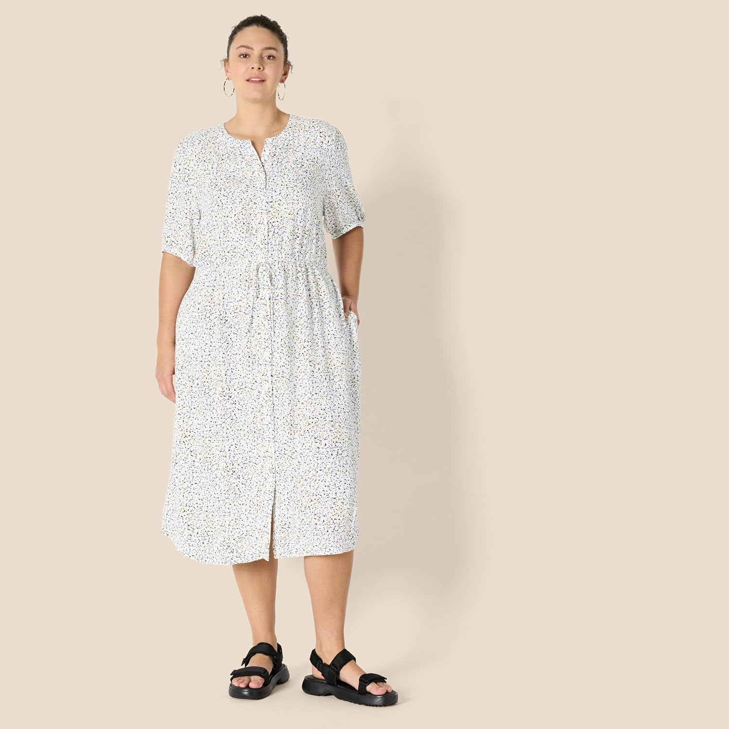 Amazon Essentials Women's Fit and Flare Half-Sleeve Waisted Midi A-Line Dress with Pockets - Image 6