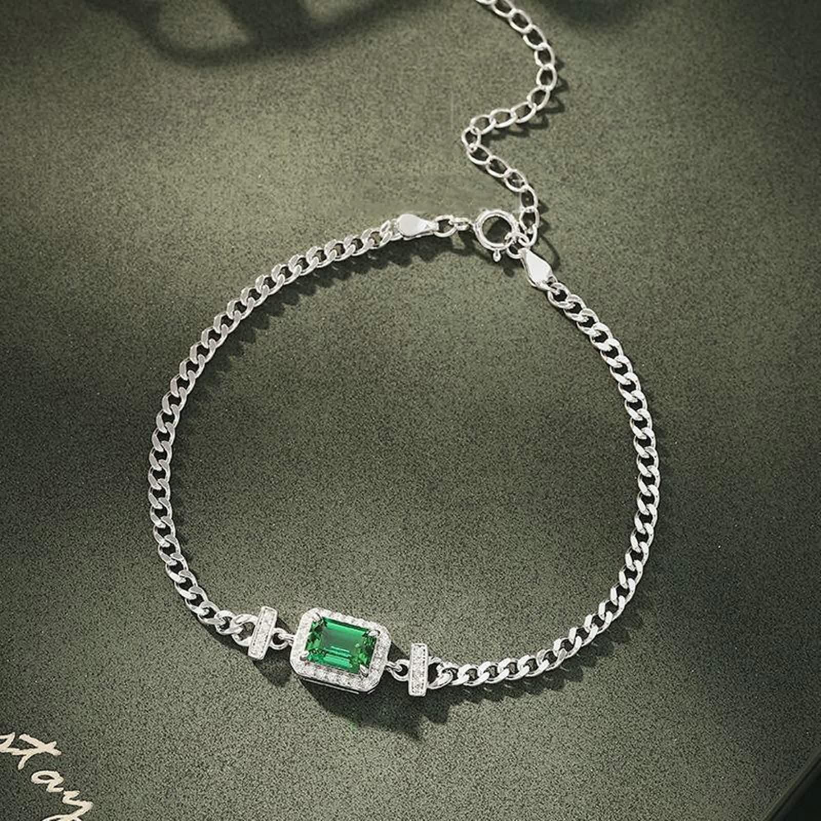 Pulsera de moda para mujer, pulsera de boda creada en laboratorio, esmeralda de 1 quilate, joyería de oro blanco de 9/14/18 quilates con moissanita