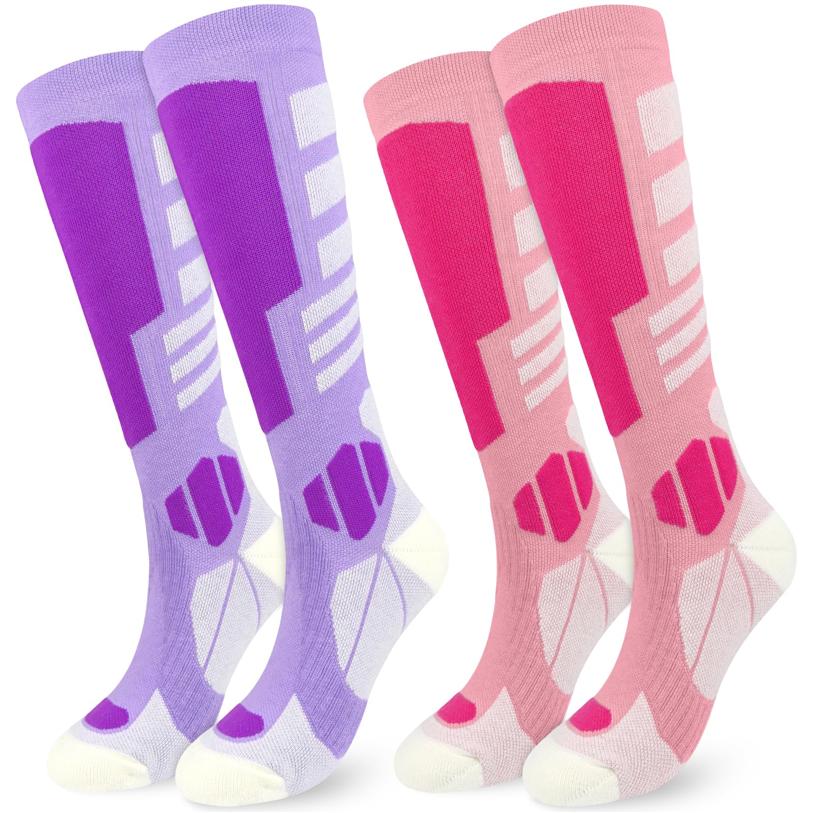 Srclo Women's Purple Rose Mens Merino Wool Ski Socks,2 Pairs Full Cushioned Thermal Warm Knee High Thick Socks For Winter,Cold Weather,Skiing,Snowboarding,Sports,Hiking