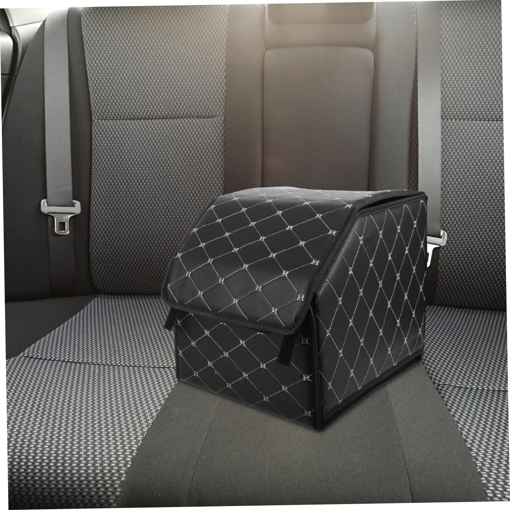 Organizzatore per Bagagliaio Auto in Cuoio Nero, Pieghevole e Facile da Pulire, per Auto o Casa, Scatola Portaoggetti Multiuso per Ordine e Spazio