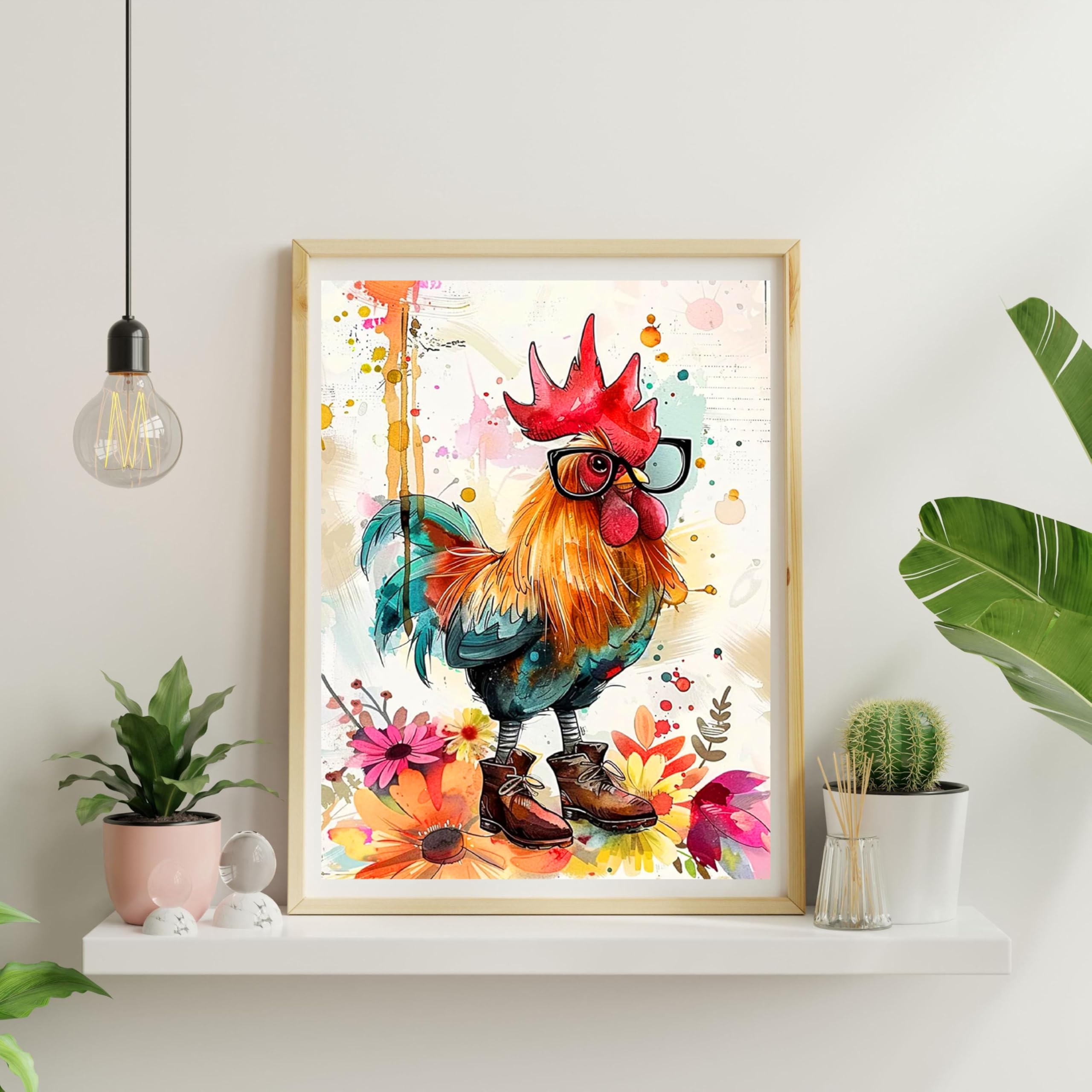 BOHADIY Chicken Diamond Painting Kit - Full Round Drill DIY Art For Adults & Beginners (12x16 Inch)