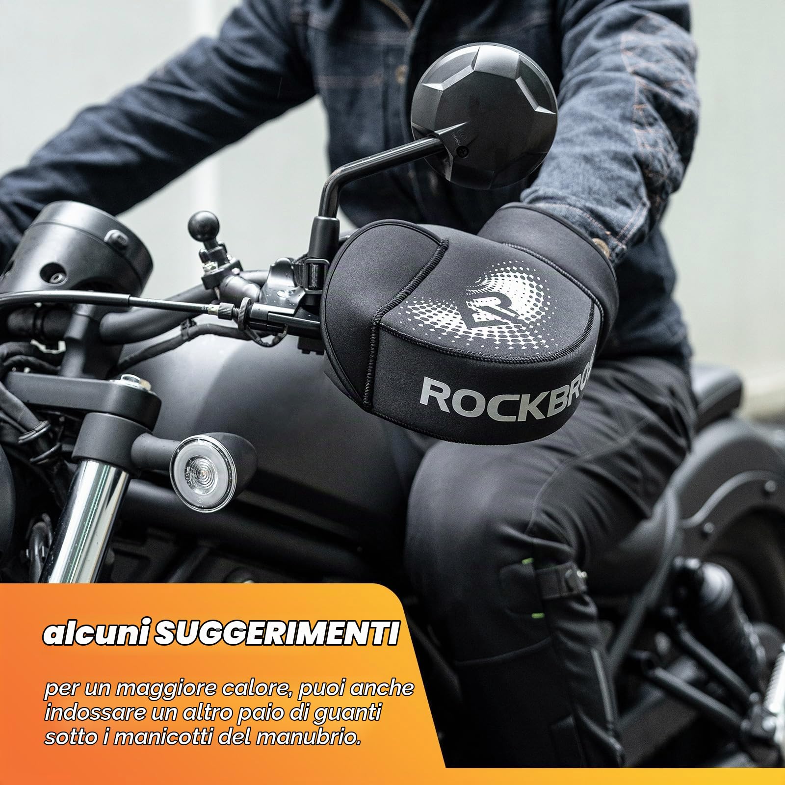 ROCKBROS Guanti da manubrio per moto, antivento, invernali, caldi, per manubrio moto, per uomo e donna, scooter, motocross, quad, bici elettrica, taglia unica
