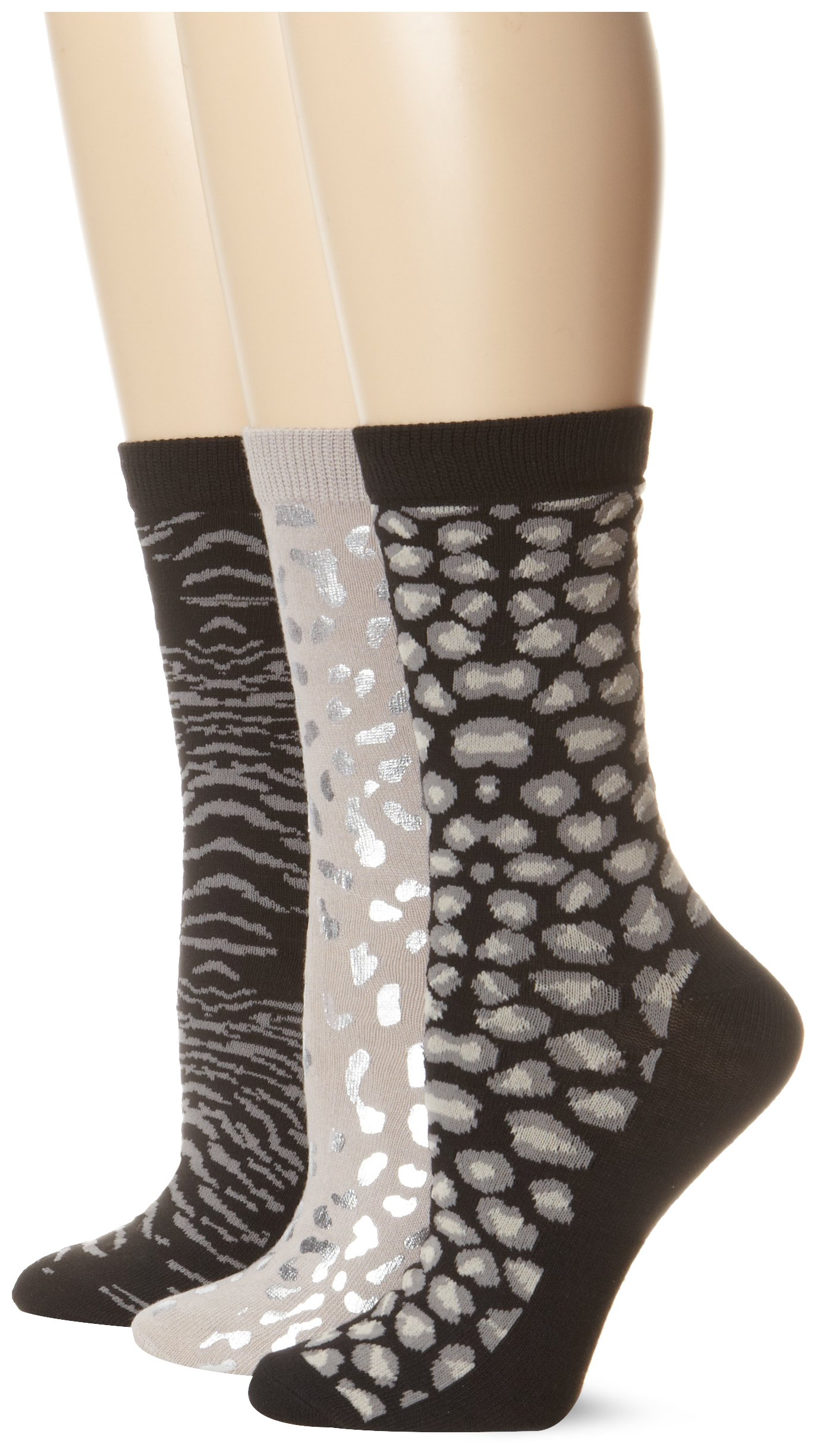Nine West Women's 3 Pack Metallic Printed Animal Crew Socks