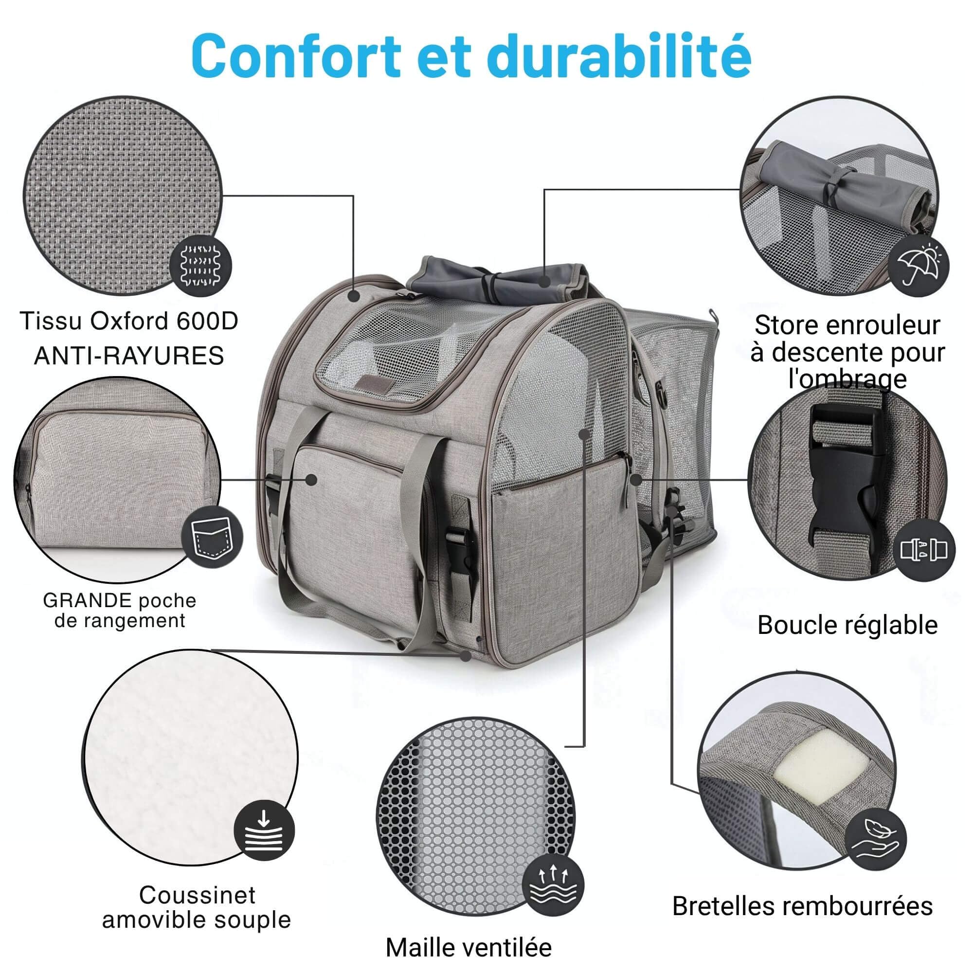 SOLDAY Sac Transport Chat Extensible Pliable, Fenêtre Respirante, Avion | Convient chats et petits chiens jusqu'à 8kg, pliable à plat, maille respirante, dimensions 45x22x26cm, homologué cabine avion