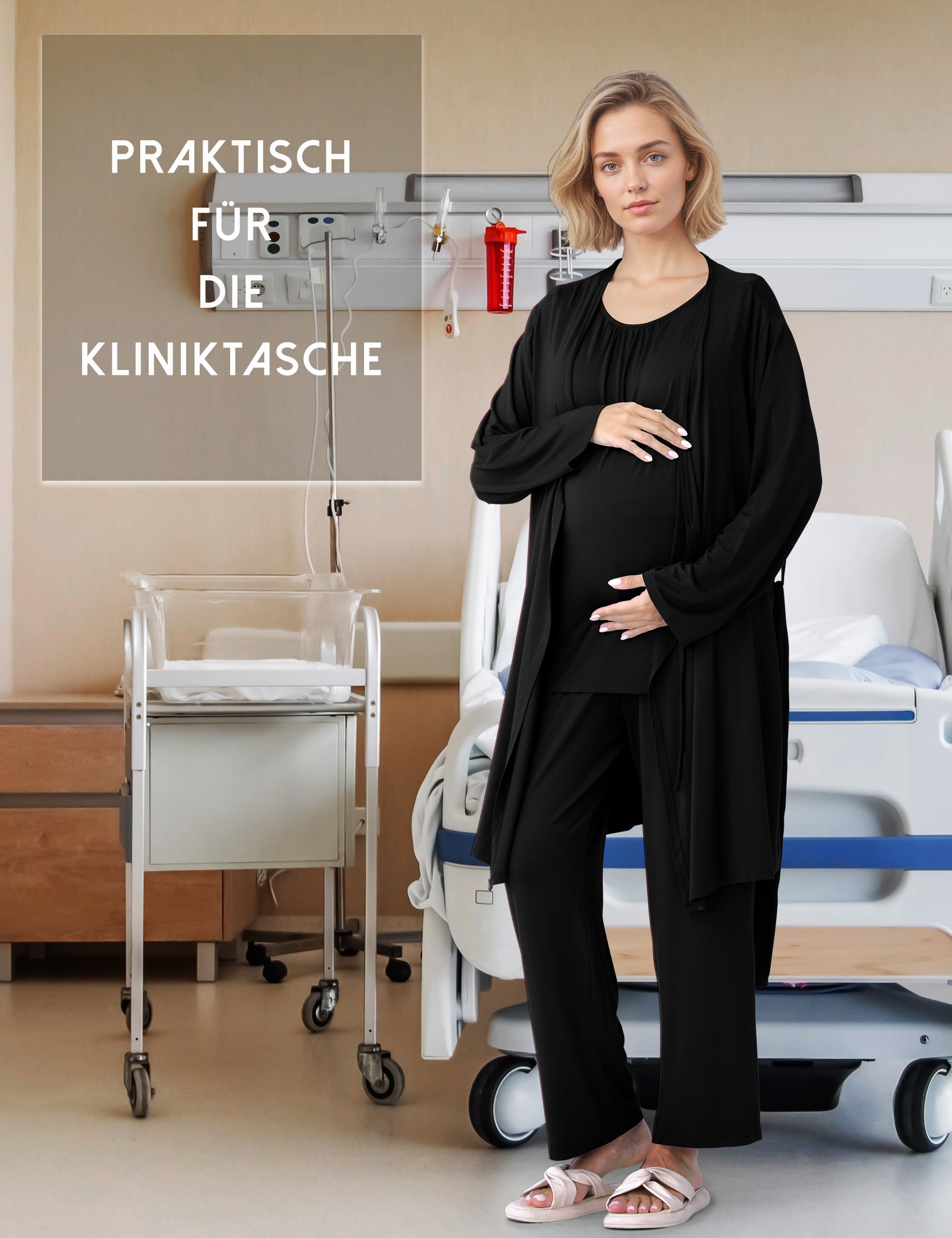 SUNNYBUY Pigiama da allattamento da donna, 3 pezzi, con top, pantaloni e vestaglia, ideale per gravidanza, letto settimanale e clinica