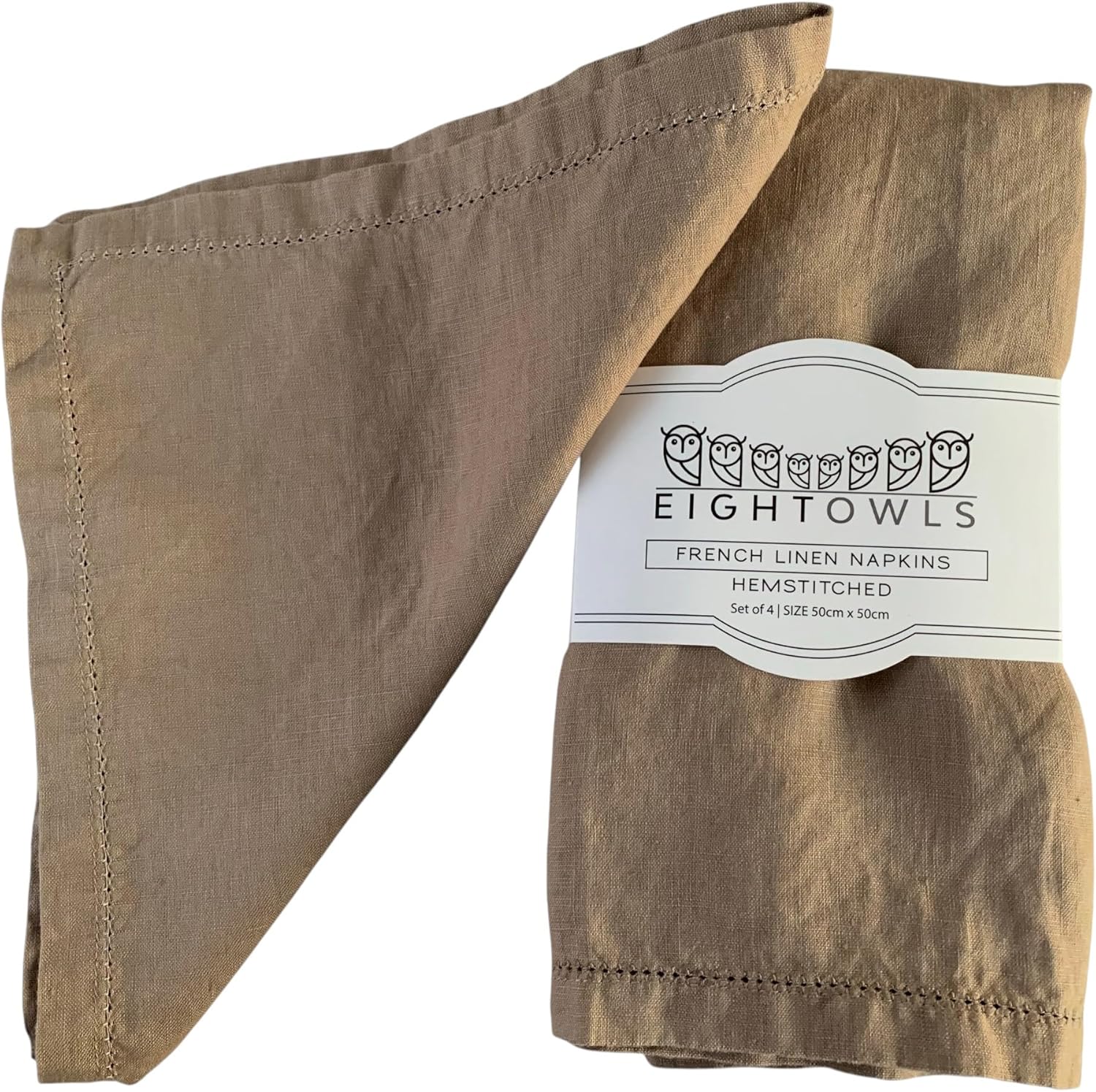 Hemstitched Linen Napkins – 20 Inch x 20 Inch – Stonewashed Pure Linen Cloth Dinner Napkins with Mitered Corners - 100% French Flax – Machine Washable - Set of 4 (Natural Rustic Taupe)