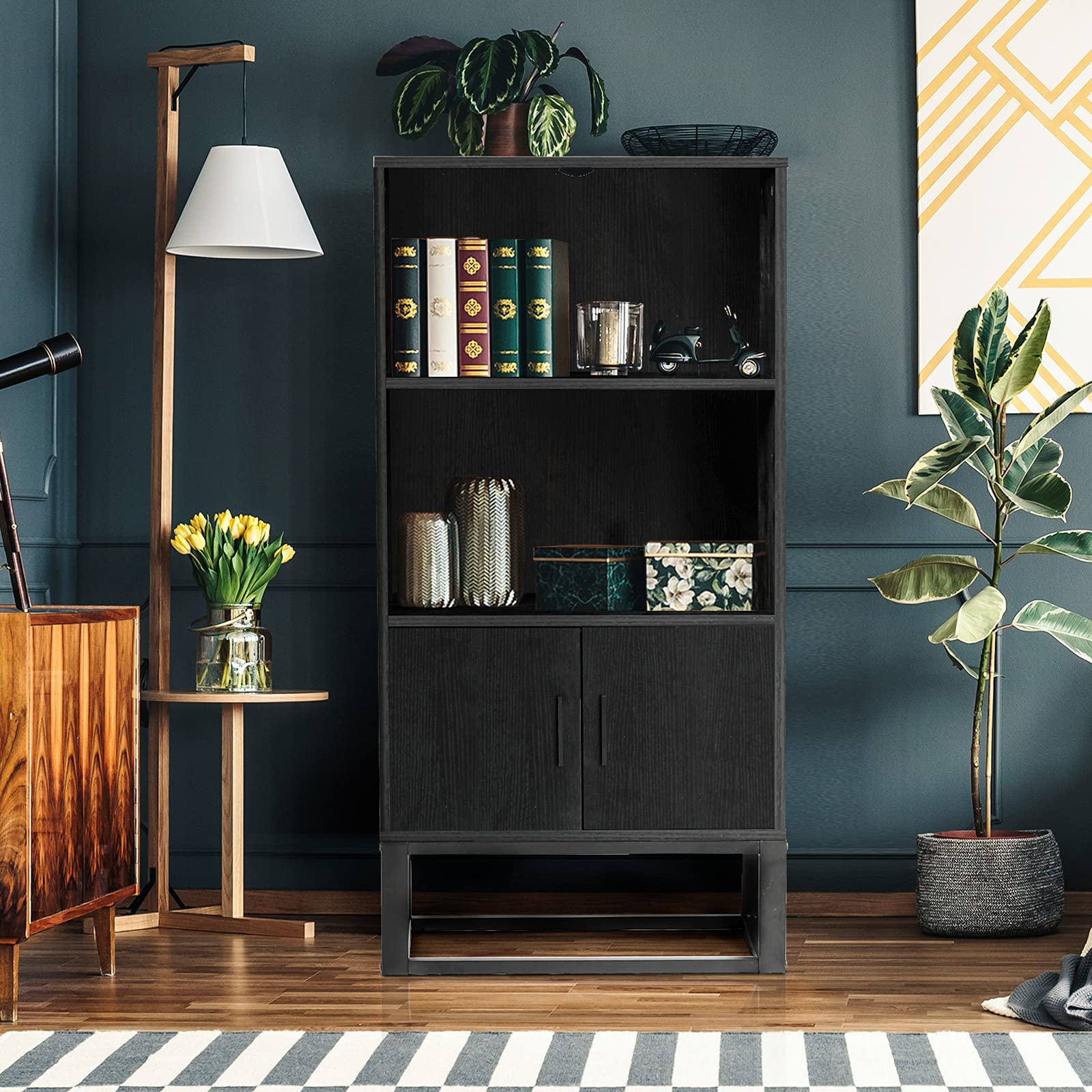 Buy SUANSIX Retro Bookcase, 2Tier Bookshelf with Door, Industrial