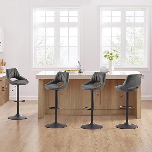 Miniatura 6 de Zouron Taburetes de bar giratorios para encimera de cocina, sillas de bar ajustables con respaldo alto, taburetes de bar tapizados de gamuza